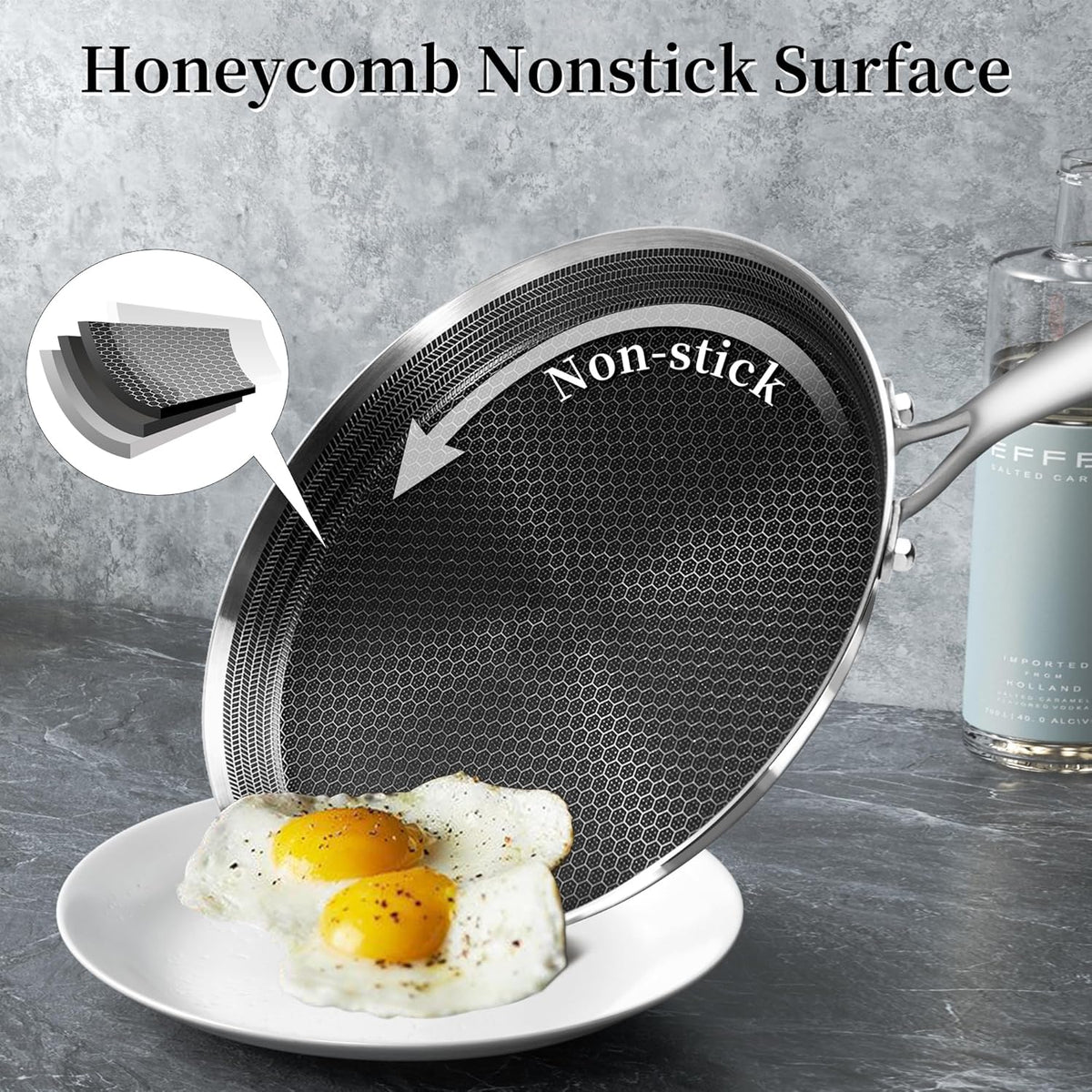 Nonstick Crepe Pan 10 inch Stainless Steel Crepe Pan Honeycomb Coating Flat Skillet Tawa Dosa Tortilla Pan,Omelet Pan with All Stove Tops Available, Induction Compatible