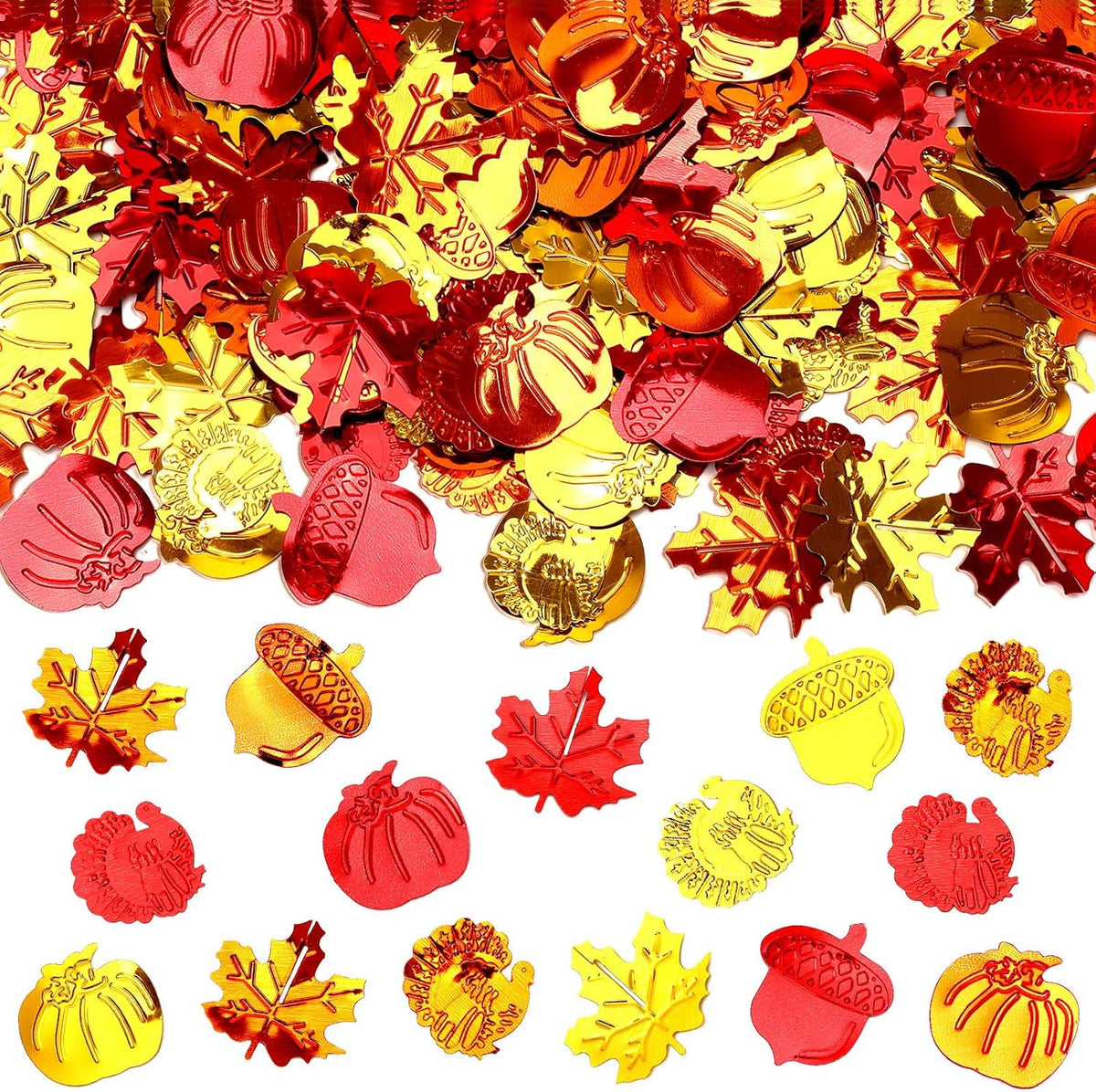 MARFOREVER Fall Thanksgiving Glitter Confetti, Fall Party Decorations Autumn Metallic Foil Confetti Maple Leaves Pumpkin Turkey Acorn Scatter Table Centerpiece Sprinkles Sequins for Fall Party Favors