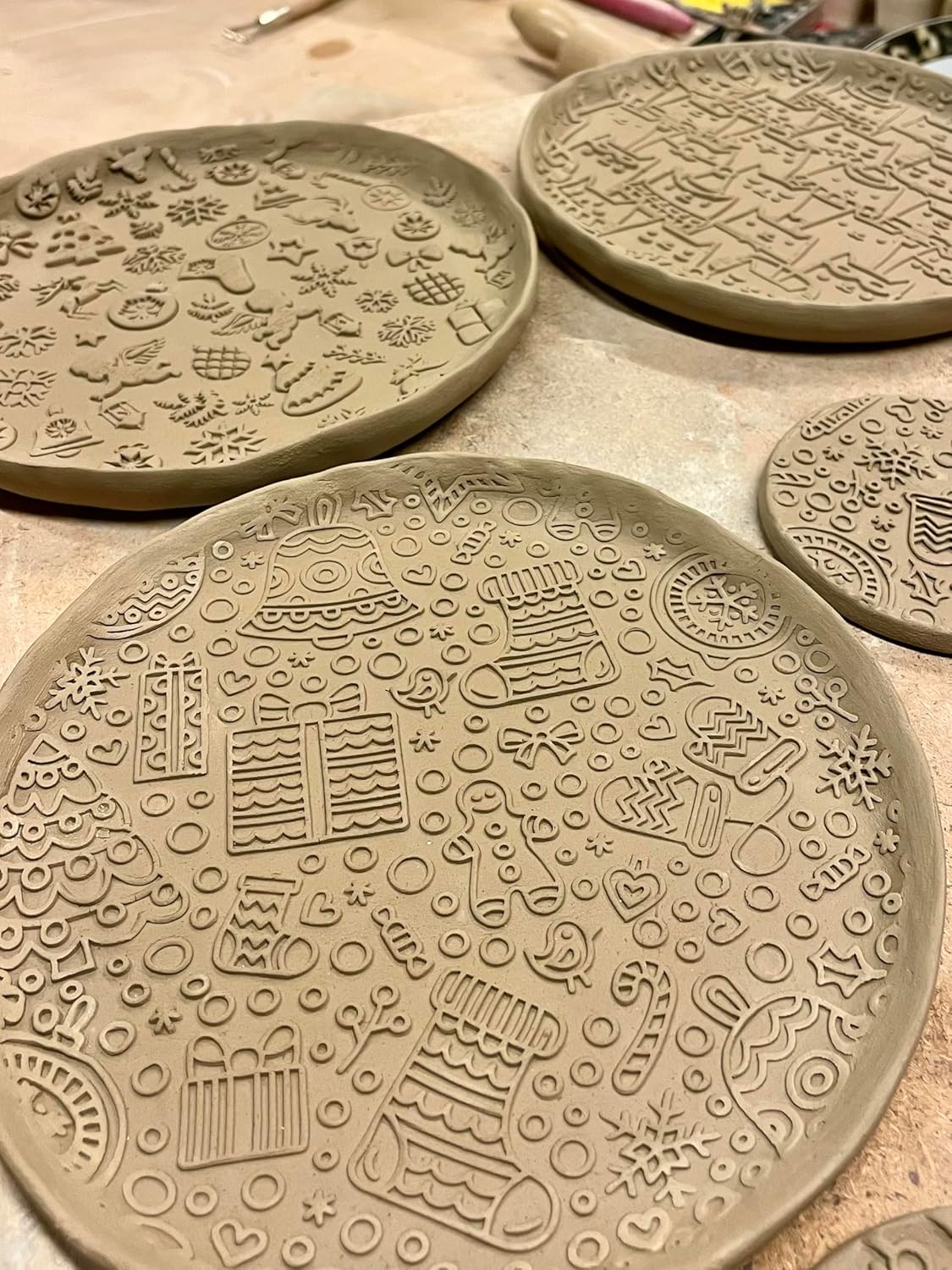 CHRISTMAS TILES Embossing Rolling Pin. Laser Engraved Dough Roller for Embossing Homemade Christmas Cookies by Algis Crafts