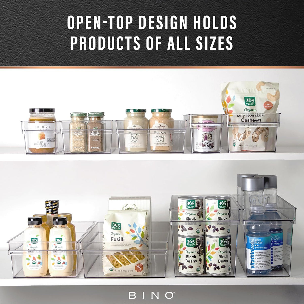 BINO | Plastic Storage Bins, Large | THE HANDLER COLLECTION | Multipurpose Organizer Bins | Kitchen Pantry Organizers and Storage | Clear Containers for Organizing Home | Freezer Organizer