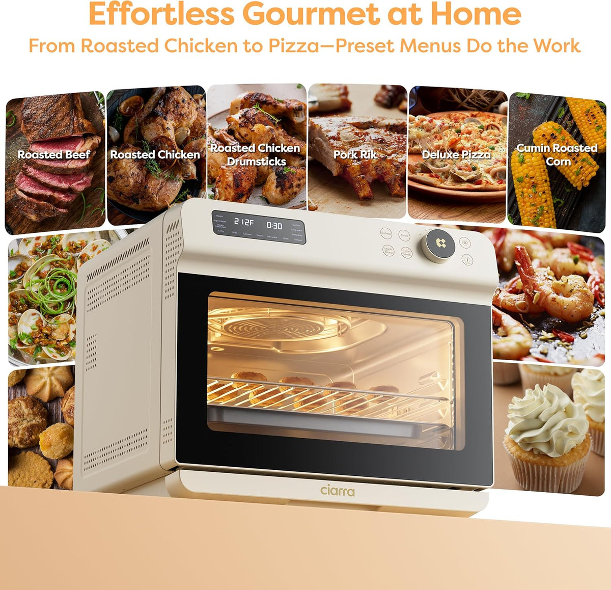 CIARRA Nosh Oven Pro 12-in-1 Countertop Steam Oven with Air Fryer, 25.4QT Steam Air Fryer Oven Combo, Convection Steam Oven Toaster with Rapid Steam, Bake, Steam Self-Clean, Dehydrate, Ferment, White