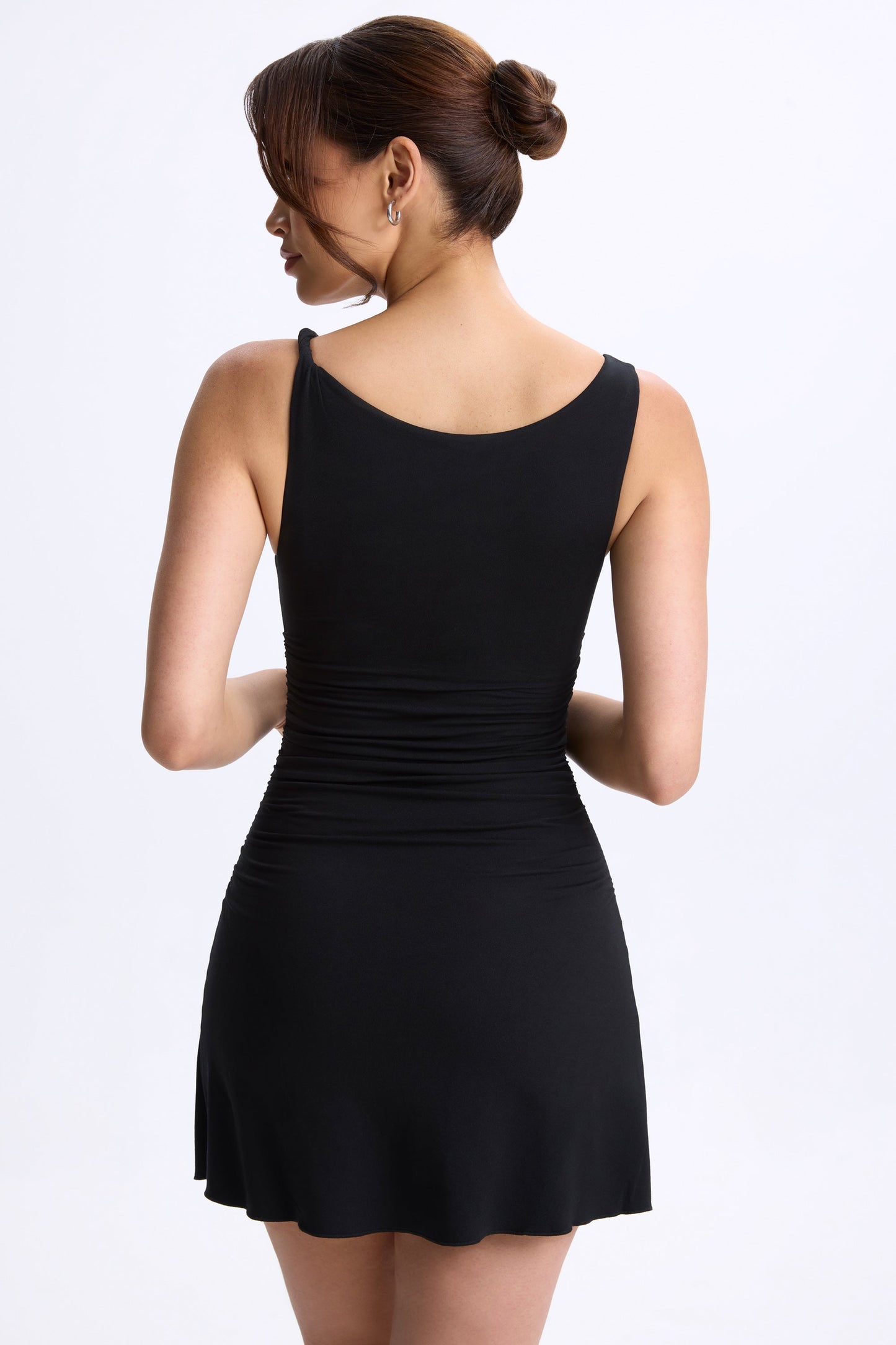 Modal Ruched A-Line Micro Mini Dress in Black