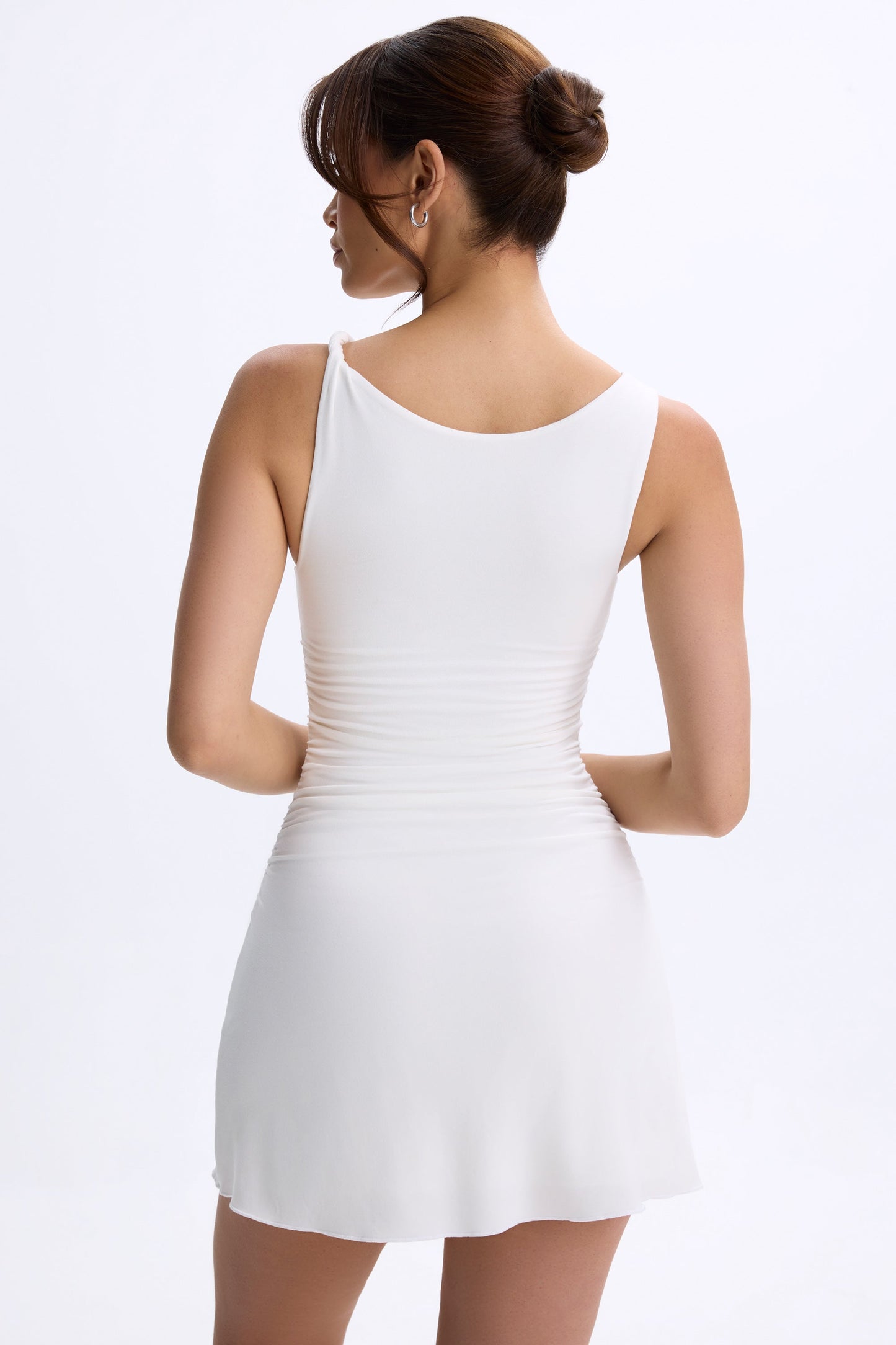 Modal Ruched A-Line Micro Mini Dress in White
