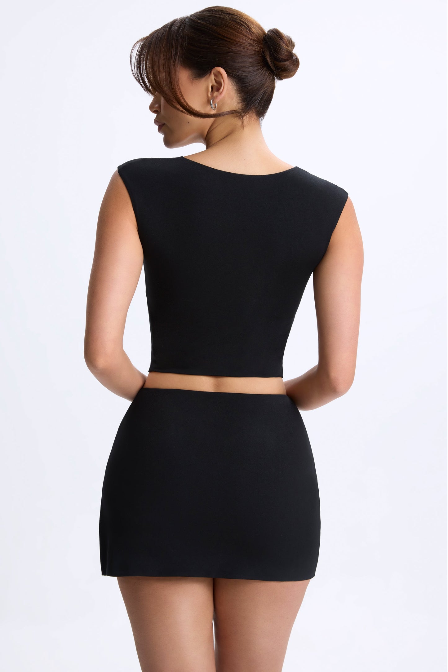 Modal Ruched Cap-Sleeve Top in Black