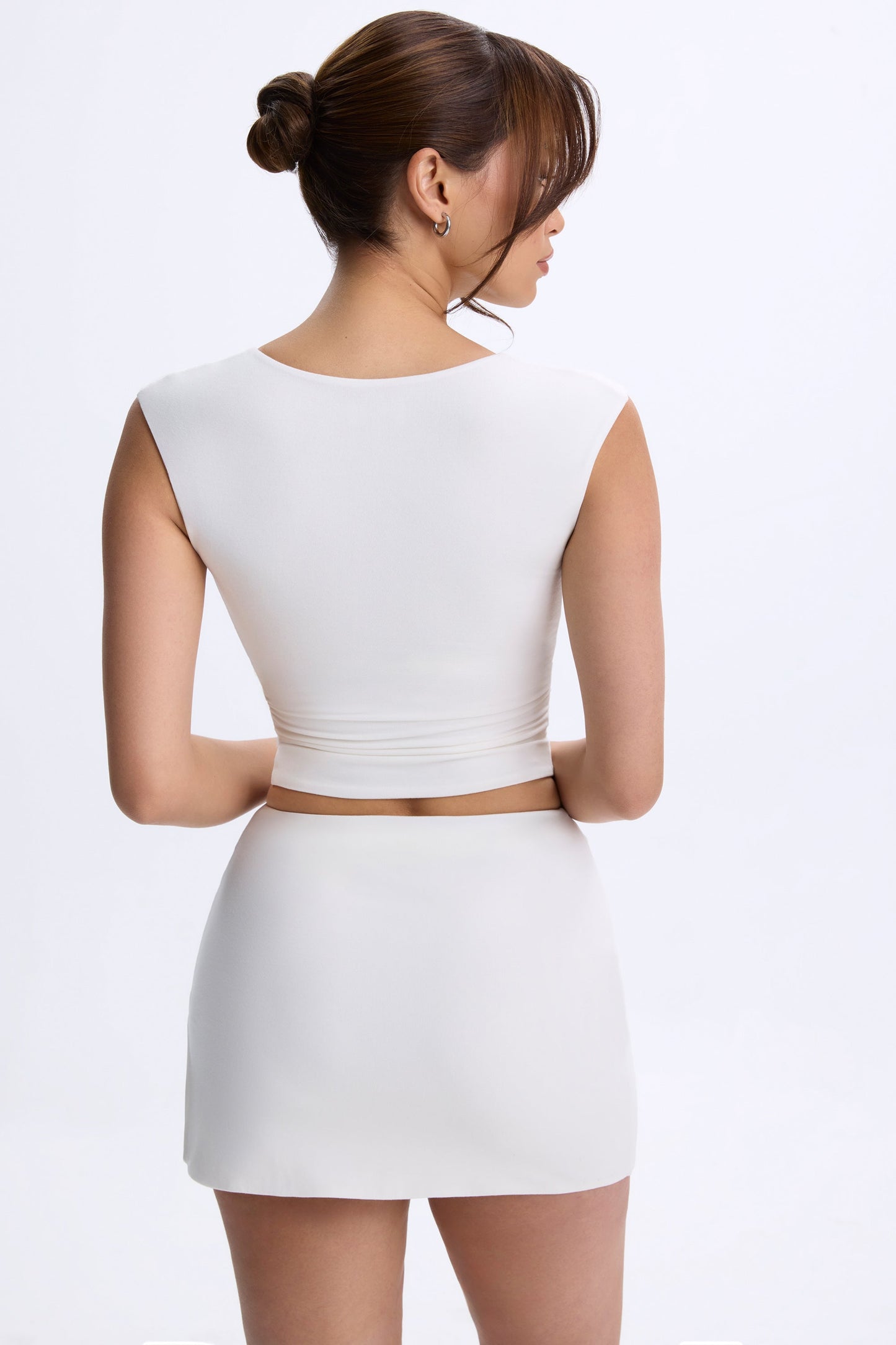 Modal Ruched Cap-Sleeve Top in White