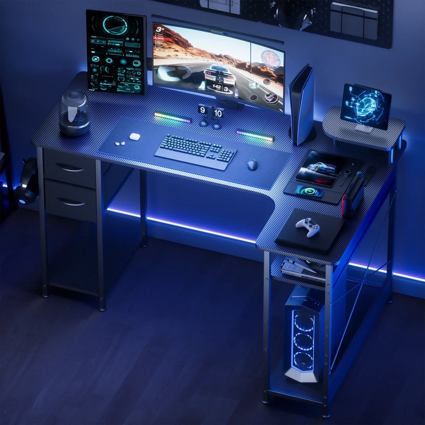 L-Shaped Carbon Fiber Gaming Desk
