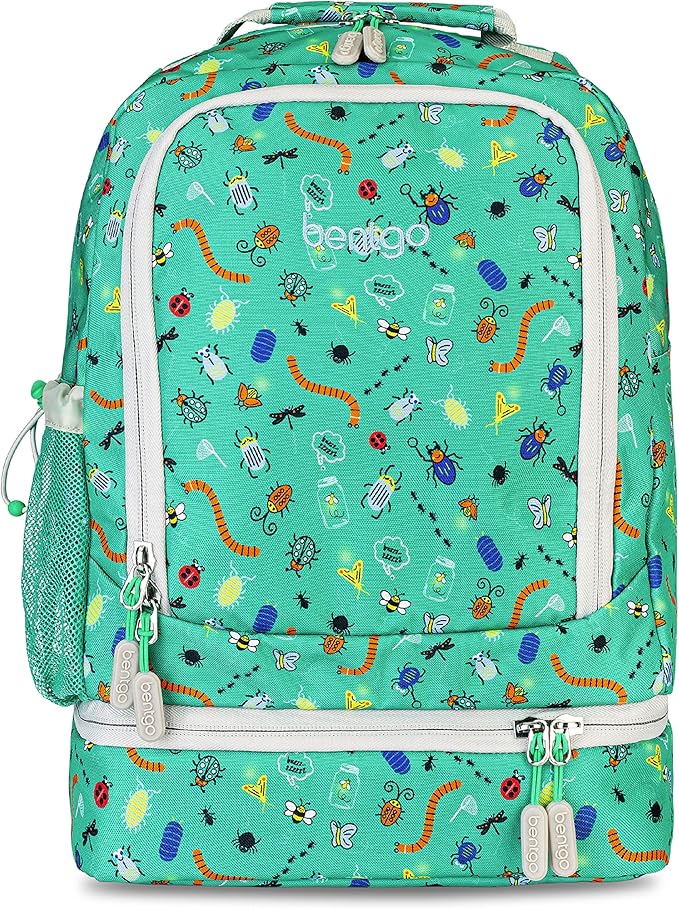 Bentgo Kids 2-in-1 Backpack & Insulated Lunch Bag - Durable 16” Backpack & Lunch Container in Unique Prints for School & Travel - Water Resistant, Padded & Large Compartments (Bug Buddies)