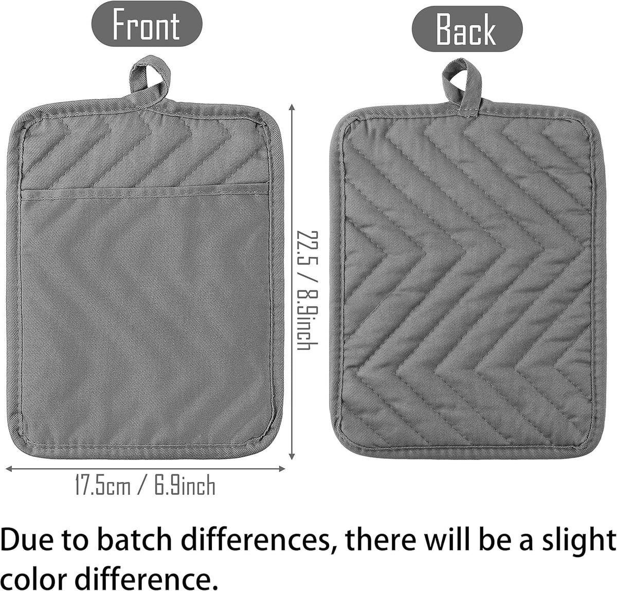 GROBRO7 5Pack Pot Holders for Kitchen Heat Resistant Cotton Potholder Multipurpose Hot Pad Machine Washable Oven Mitts with Pocket Potholders for Baking and Cooking 8.9 x 6.9 in Gray Black