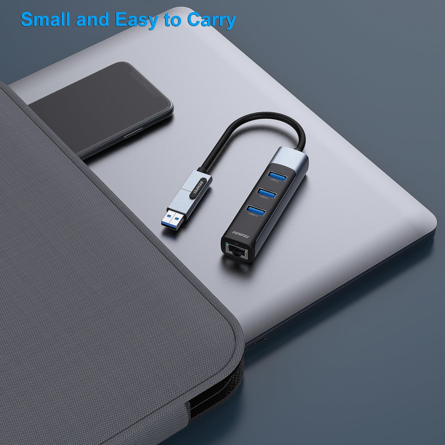BENFEI 4in1 USB-C/USB 3.0 to Ethernet Adapter with 3*USB 3.0 Ports Compatible for iPhone 15 Series, MacBook Pro/Air 2023/2022/2021/2020/2019 and More
