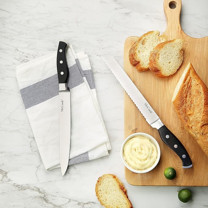McCook® Black Knife Sets, German Stainless Steel Forged Kitchen Knives Block Set with Built-in Knife Sharpener