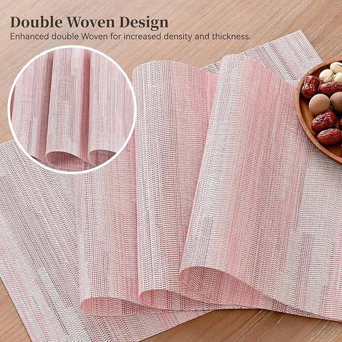 Leetaltree Misty Rose Placemats Set of 8 - Heat Resistant Non-Slip Place mats for Dining Table, Washable Durable PVC Vinyl Woven Table Mats（Misty Rose, 8）