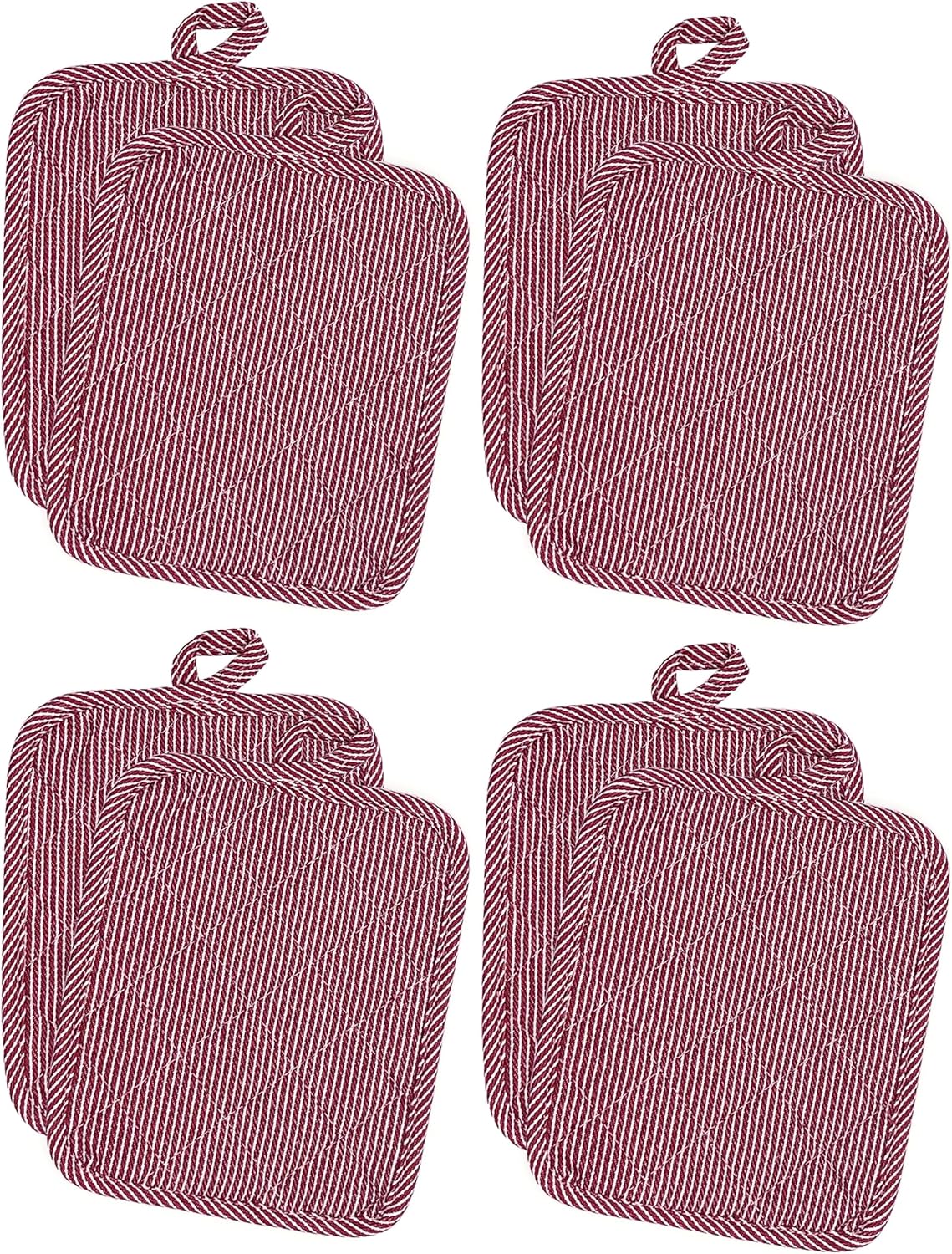 American Linen Pot Holders, Hot Pads, Table Pads for Kitchen and Dining Table, Non Slip Heat Resistant Hot Pot Holder (Burgundy, 8 Pack)
