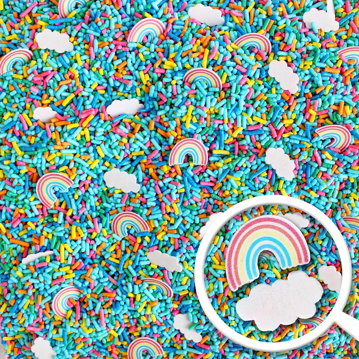 Sprinkle Pop You're My Rainbow Sprinkle Mix| Rainbow Sprinkles Heavy on Blue Jimmies with ~10 Rainbow and Clouds Wafer Papers| Birthday Sprinkles Made in USA for Decorating Cake Cupcakes Cookie, 2oz