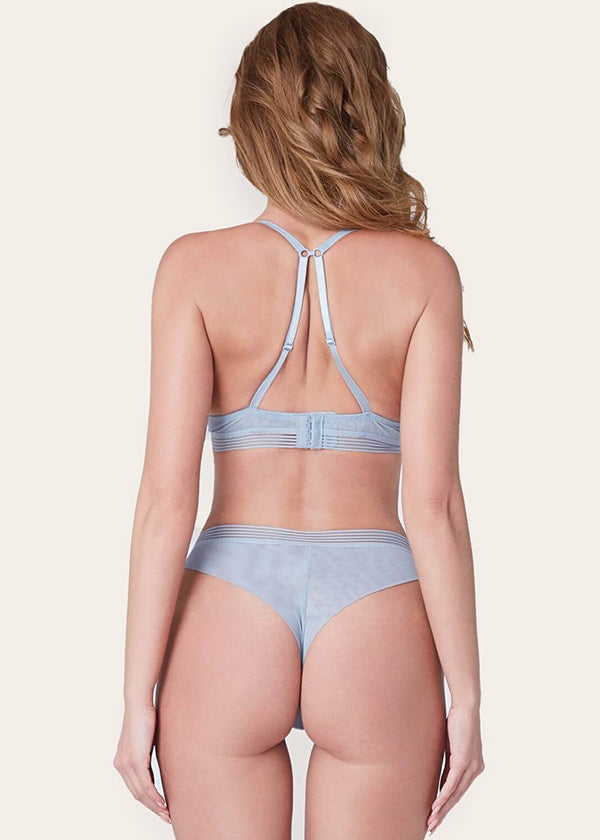 ADAH Blue Casual Cute Micro and Mesh Tanga Panties