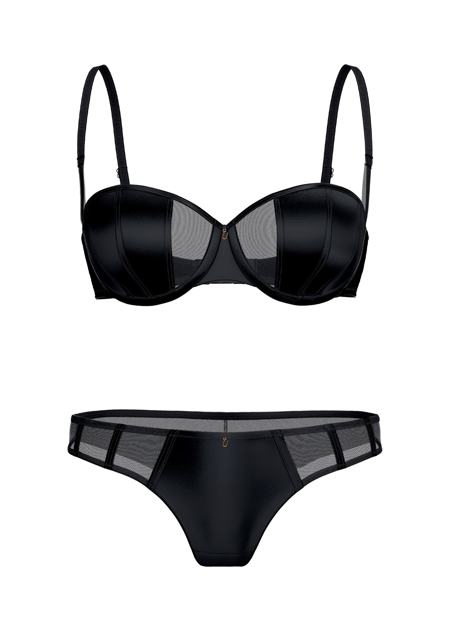 AVA Black Glossy Lingerie Set