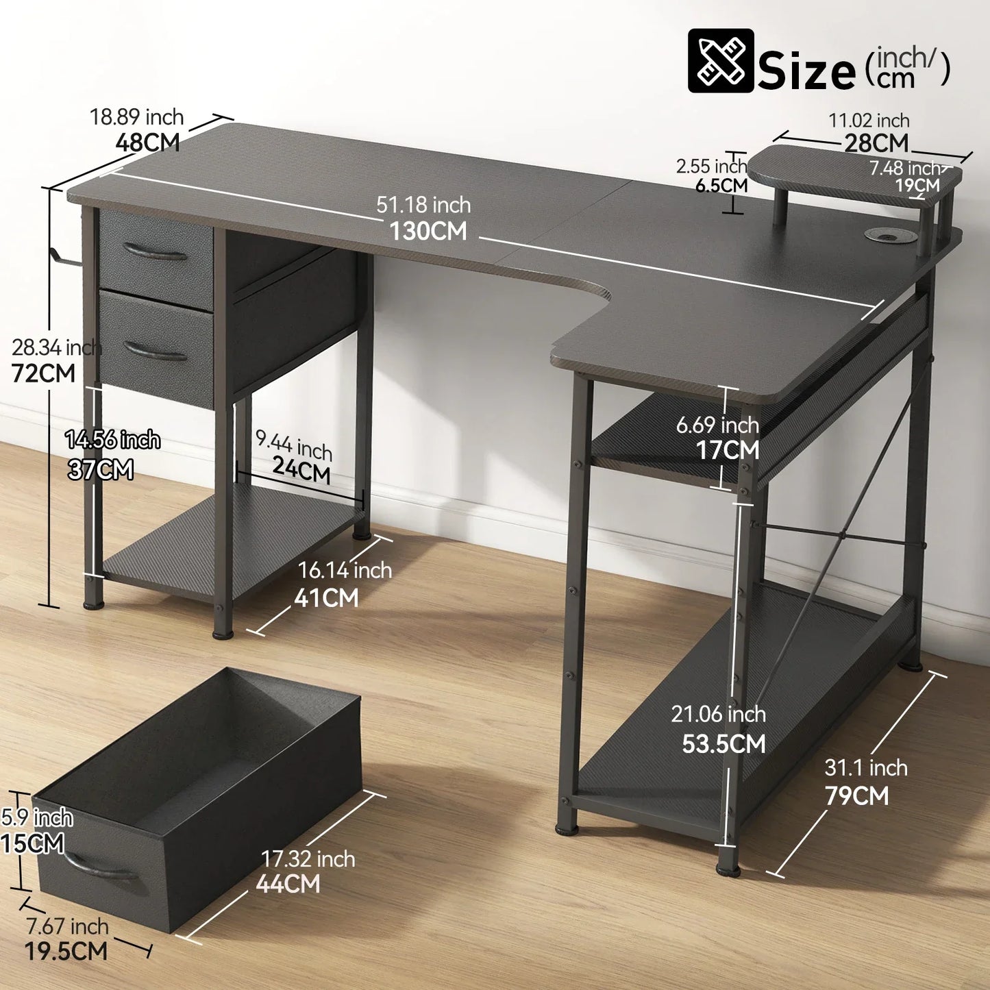 L-Shaped Carbon Fiber Gaming Desk