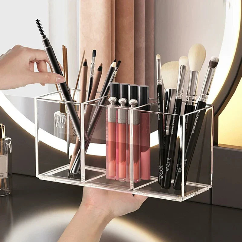 Transparent Makeup Brush Organizer Tray