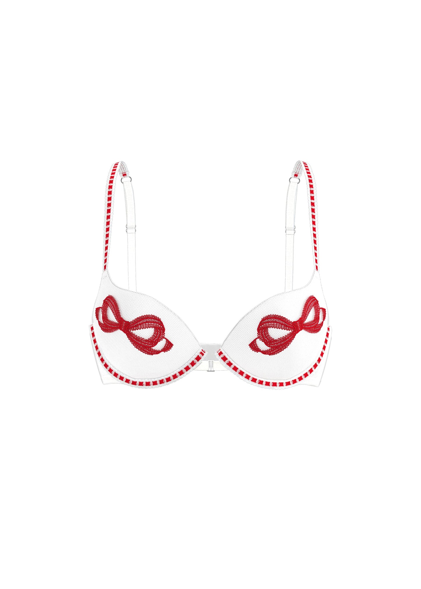 BIANCA Plus White Push-Up Wired Demi Bra With Red Embroidery