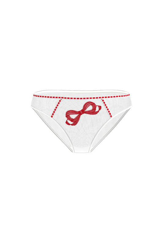 BIANCA Plus White Brief Panties With Red Embroidery