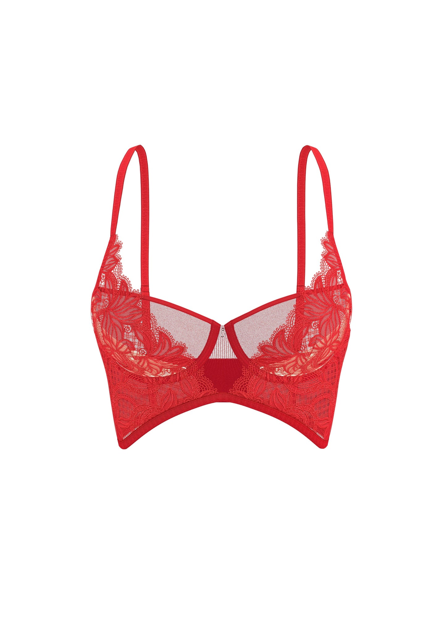 BLAIR Red Floral Lace Unlined Plunge Long Bra With Shining Embroidery
