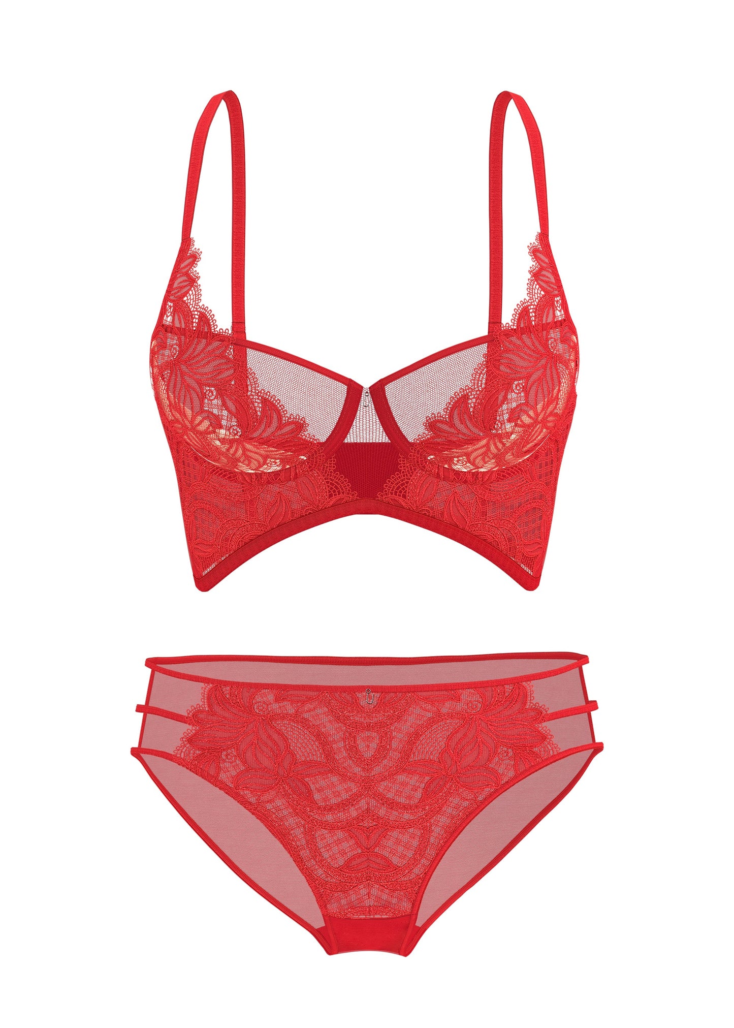 BLAIR Red Floral Lace Shining Embroidery Lingerie Set