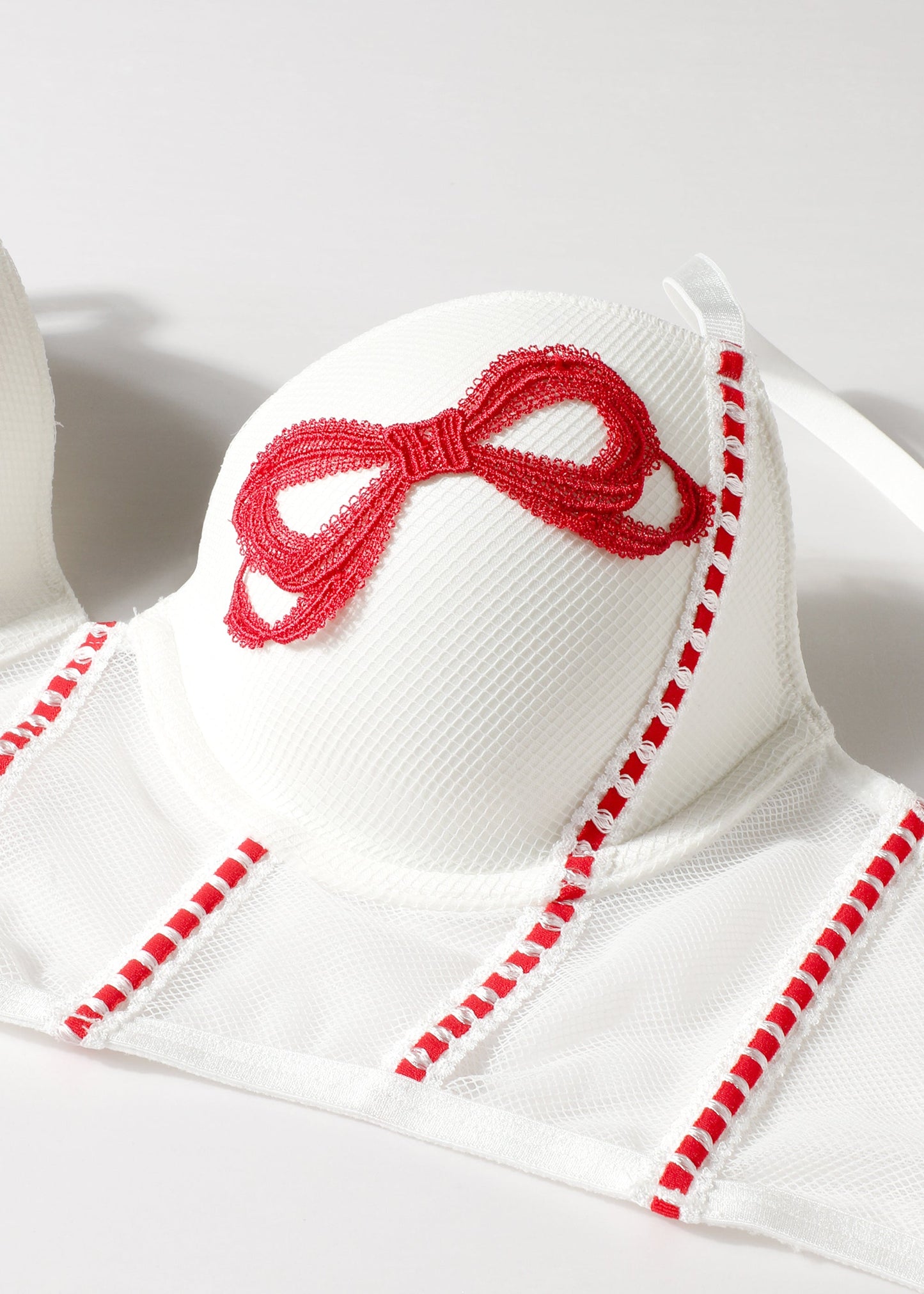 BRIELLE White Wired Demi Corset Bra With Red Embroidery
