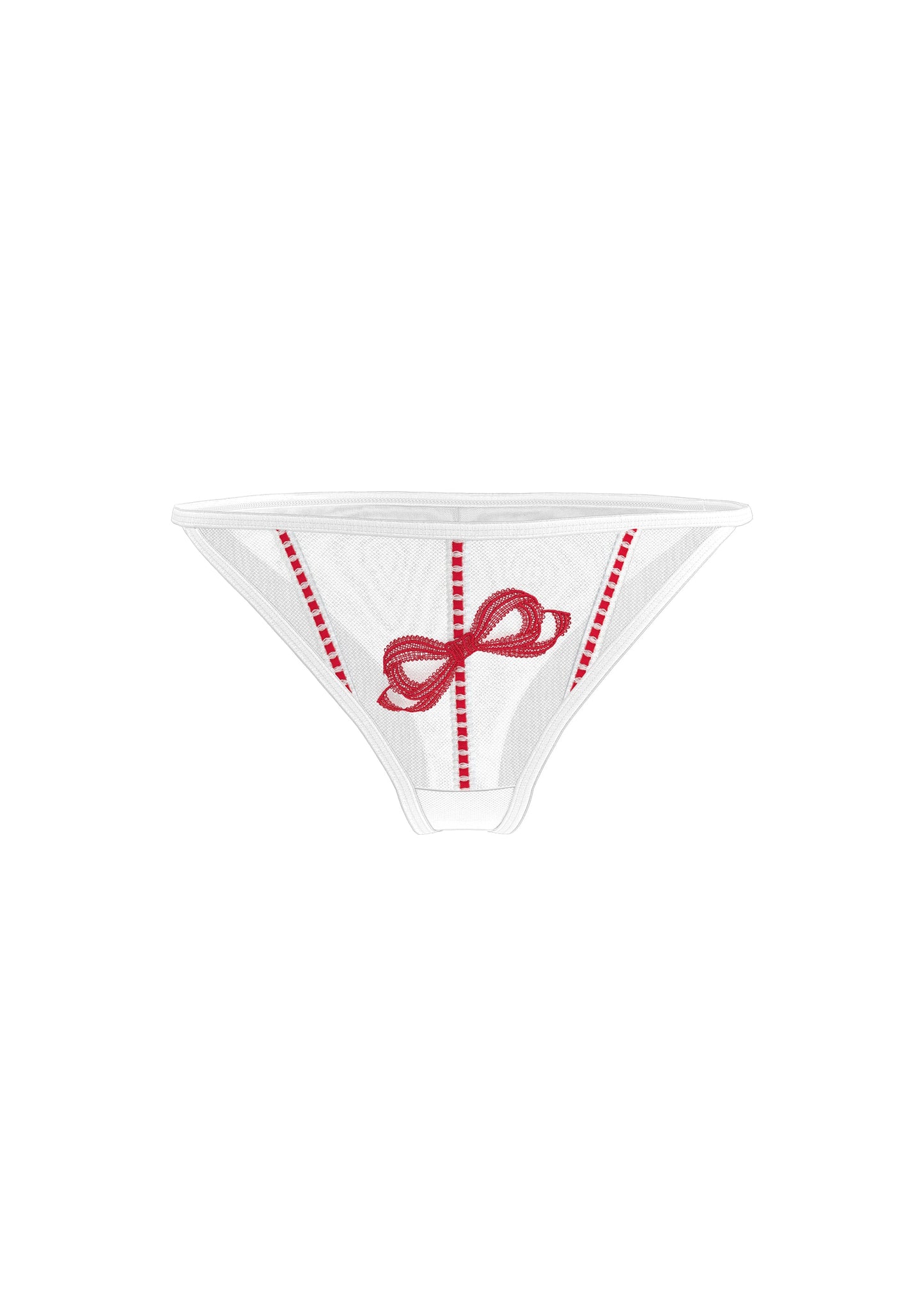 BRIELLE White Tanga Panties With Red Embroidery