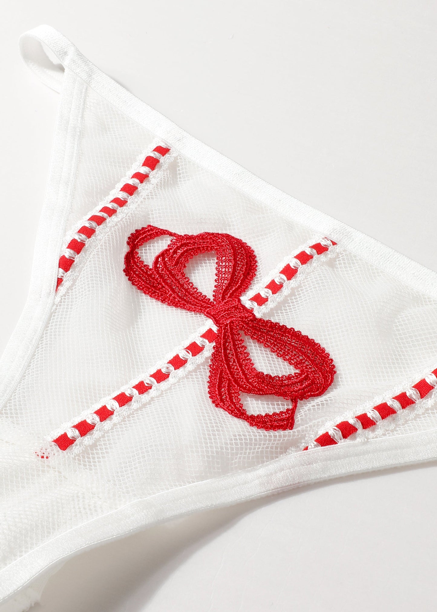 BRIELLE White Tanga Panties With Red Embroidery