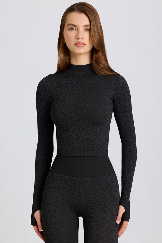 Thermal Long Sleeve Top in Black Leopard
