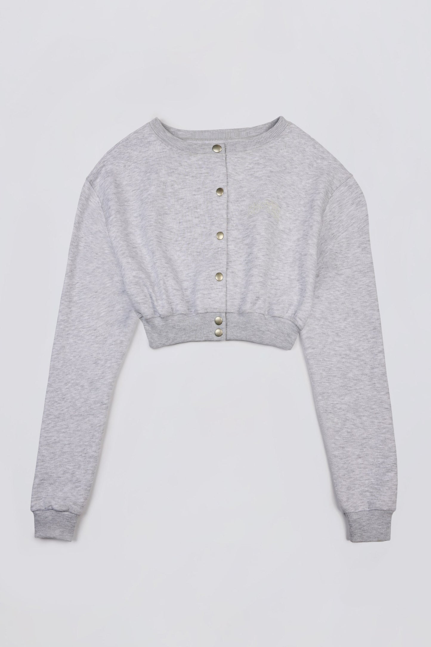 Brushed Jersey Button-Up Cropped Cardigan in Grey Marl