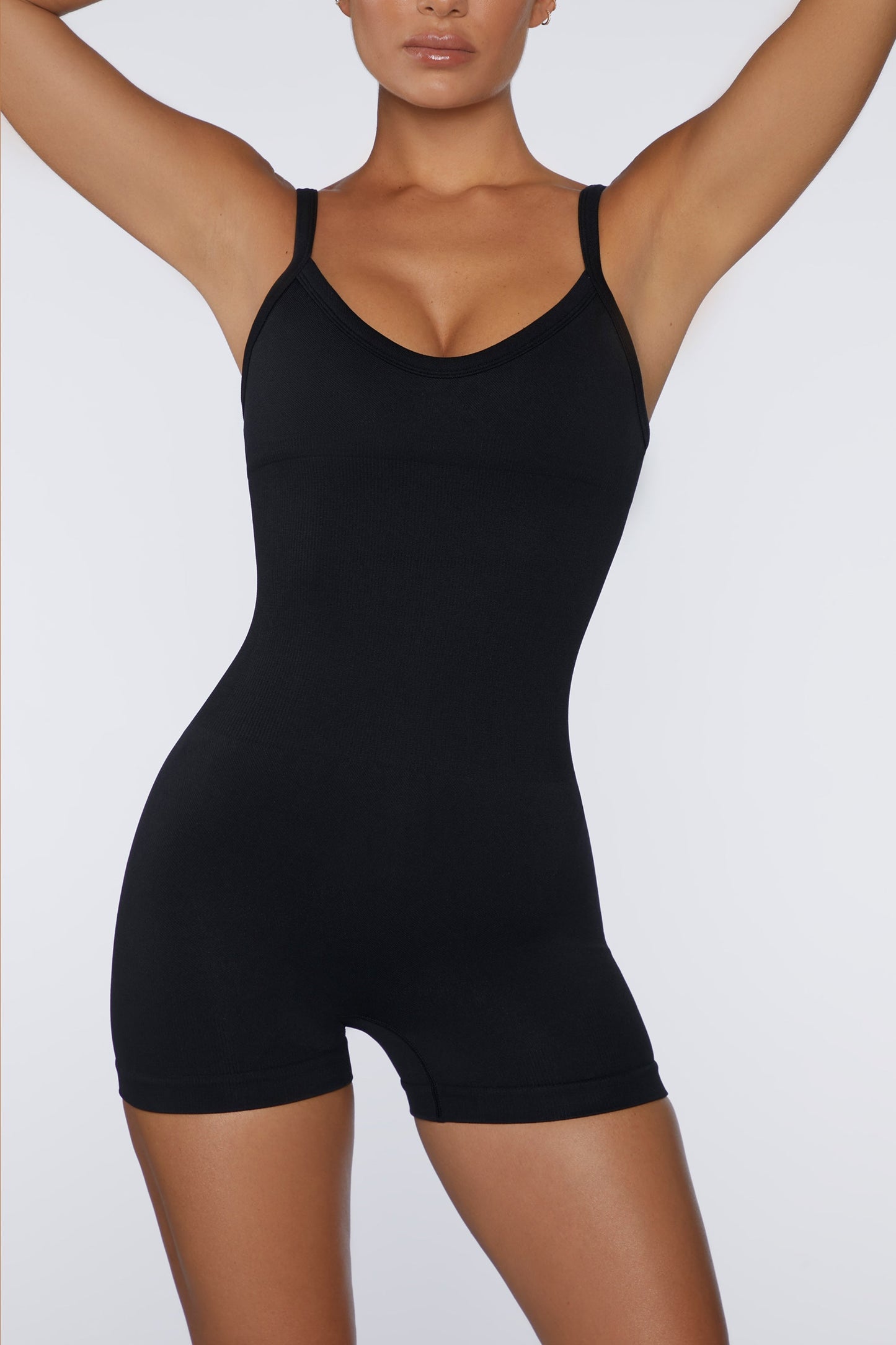 Seamless Micro Rib Scoop-Neck Unitard in Black