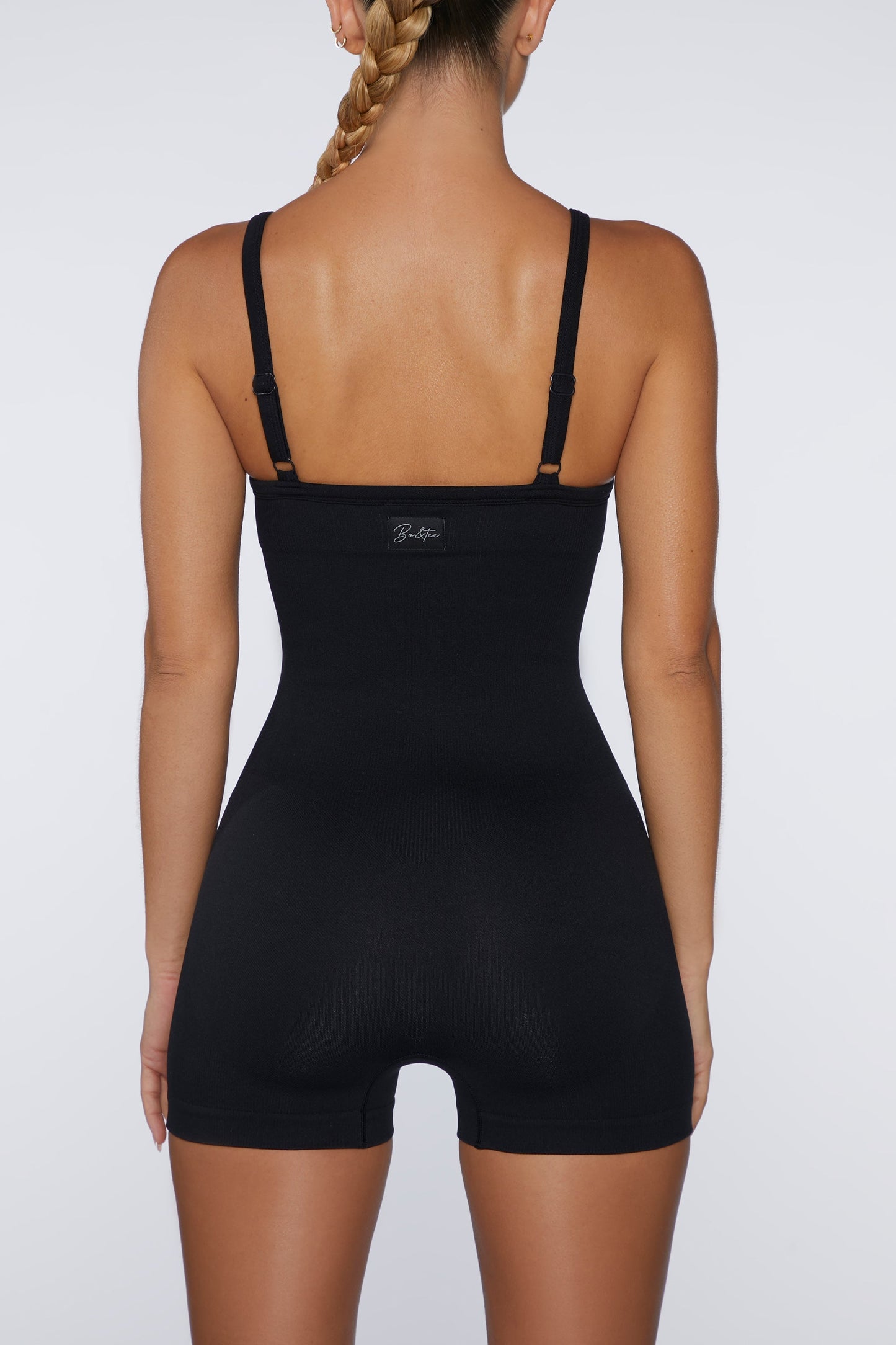 Seamless Micro Rib Scoop-Neck Unitard in Black