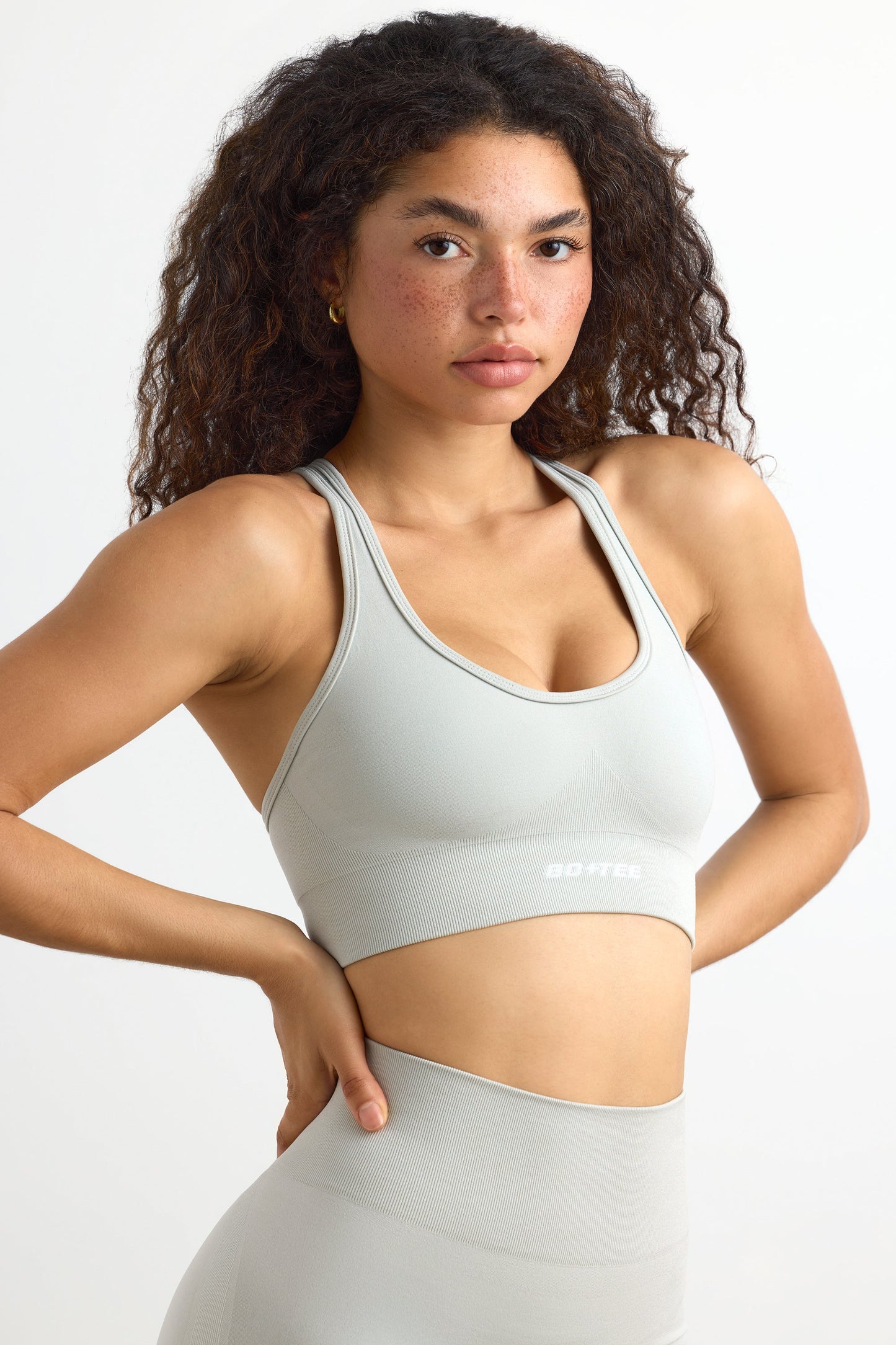 Plunge Neck Define Luxe Sports Bra in Grey