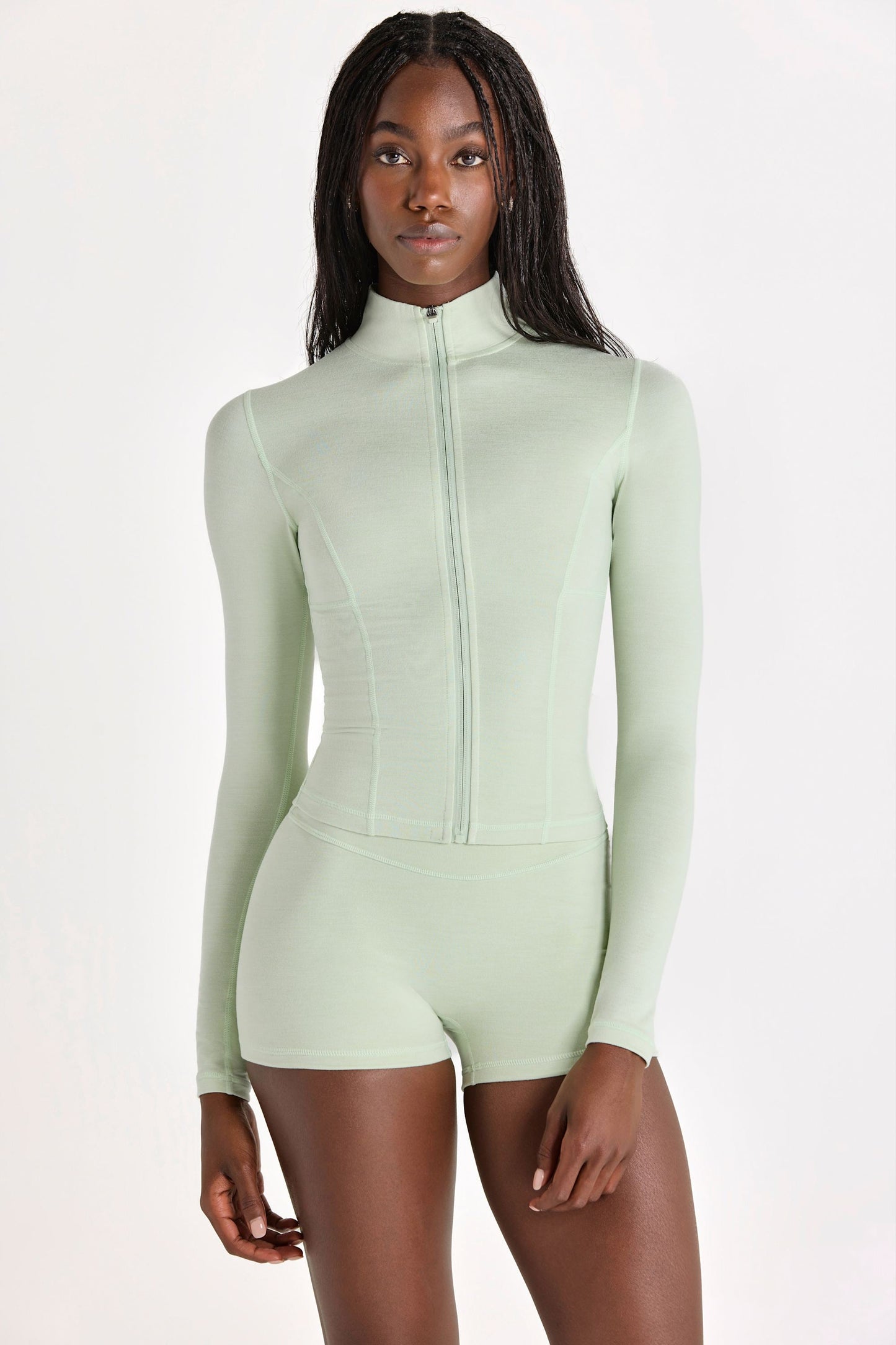 Soft Active Zip-Up Jacket in Sage Marl
