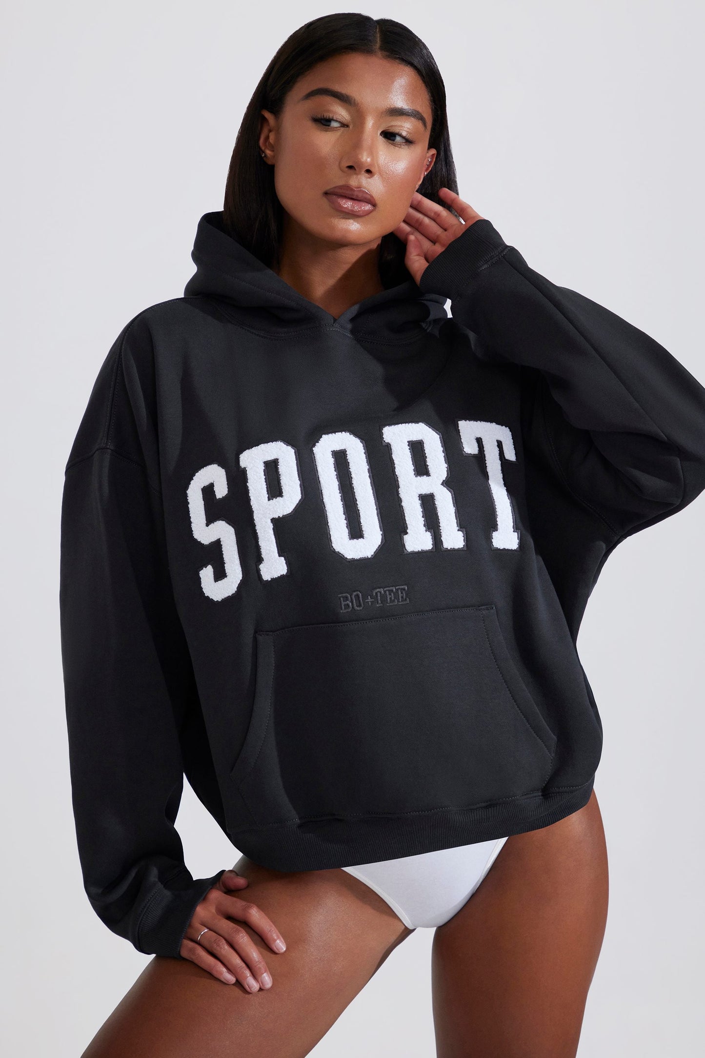Soft Cotton Fleece Oversized Hoodie in Black