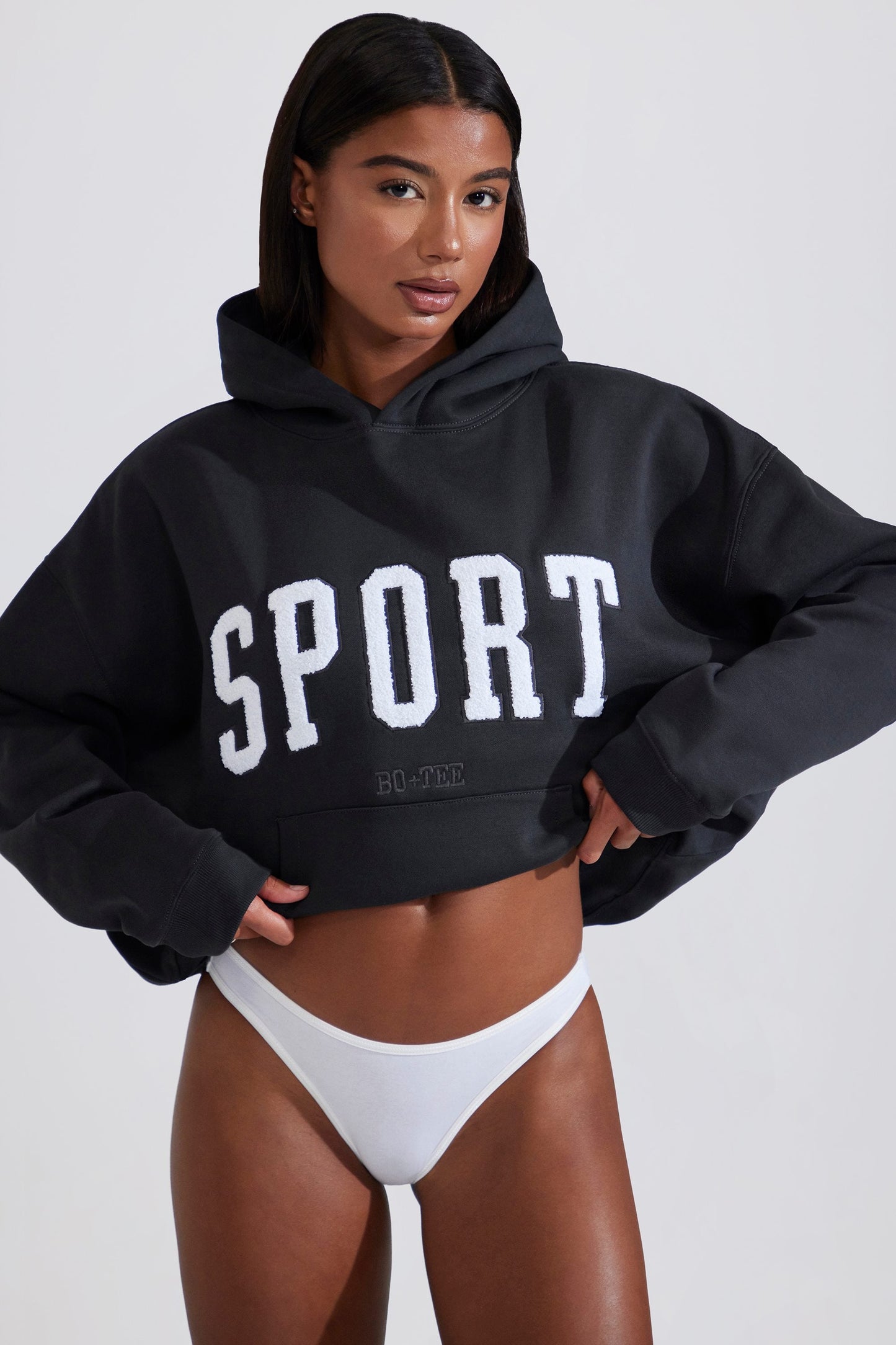Soft Cotton Fleece Oversized Hoodie in Black