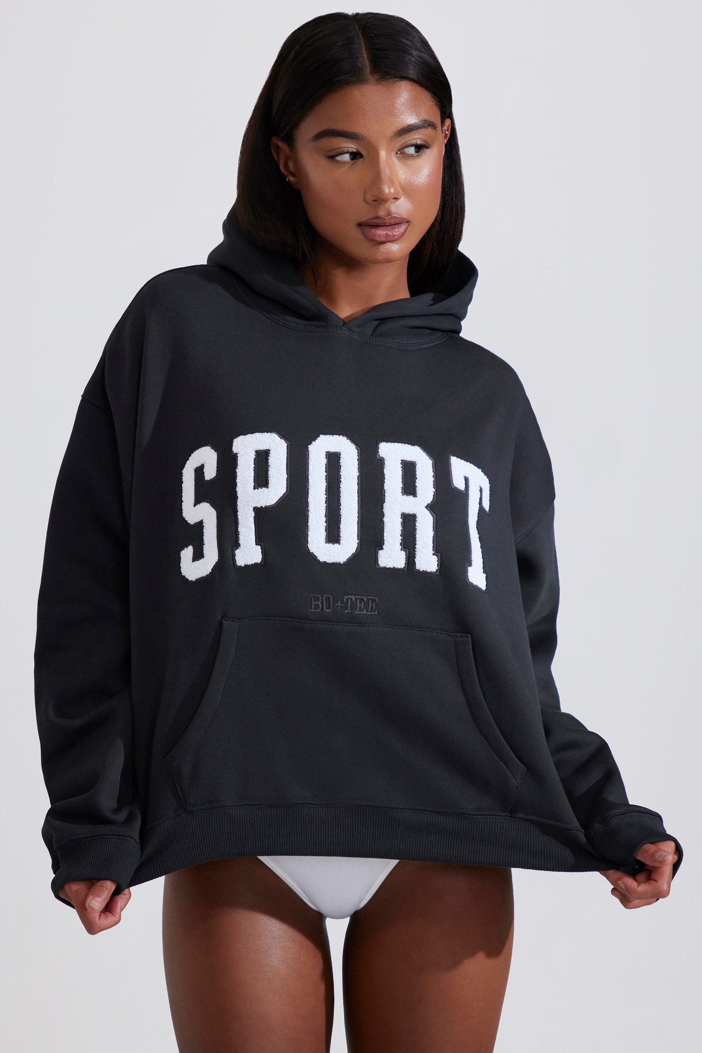 Soft Cotton Fleece Oversized Hoodie in Black