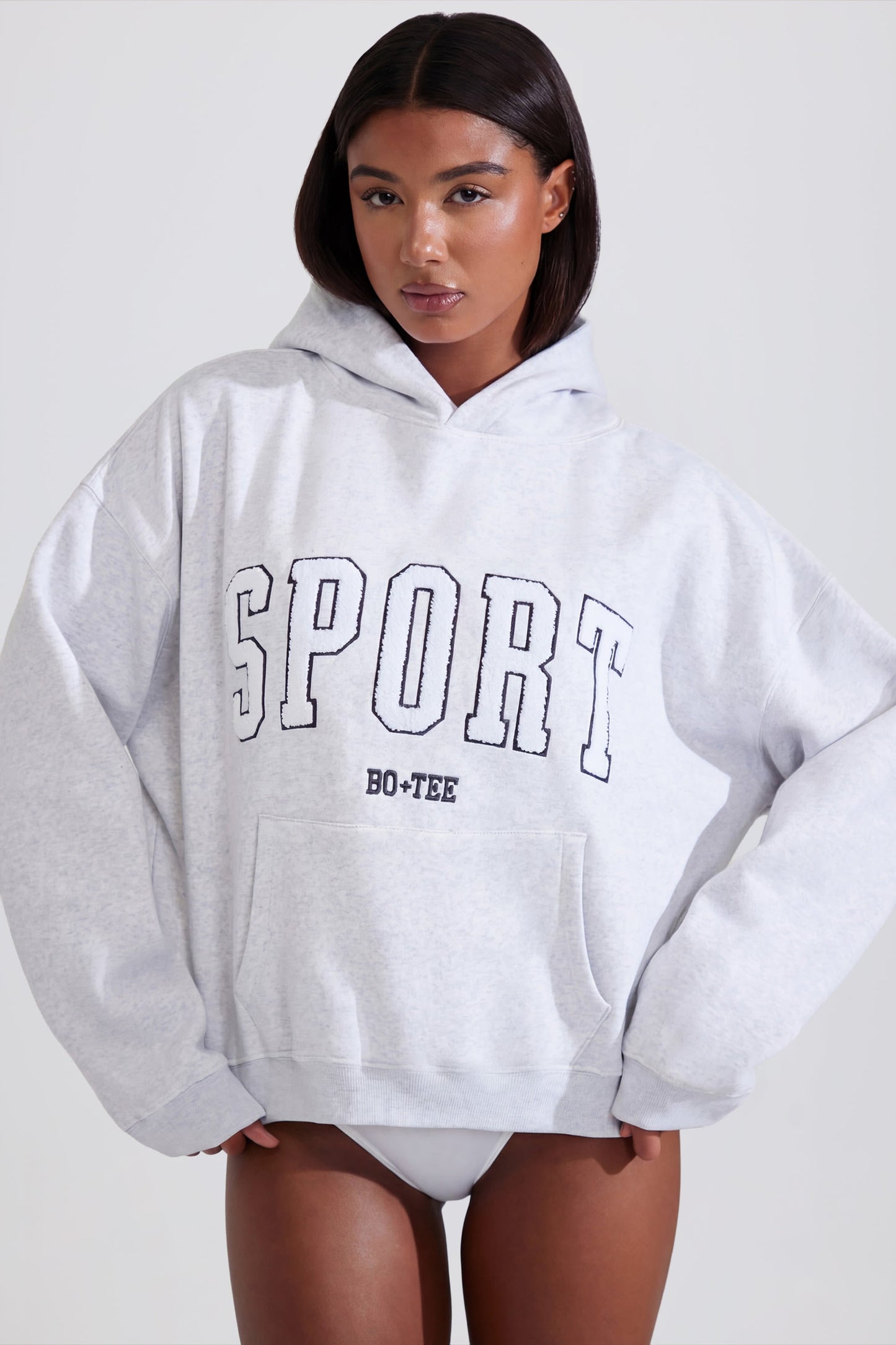 Soft Cotton Fleece Oversized Hoodie in Marl Grey