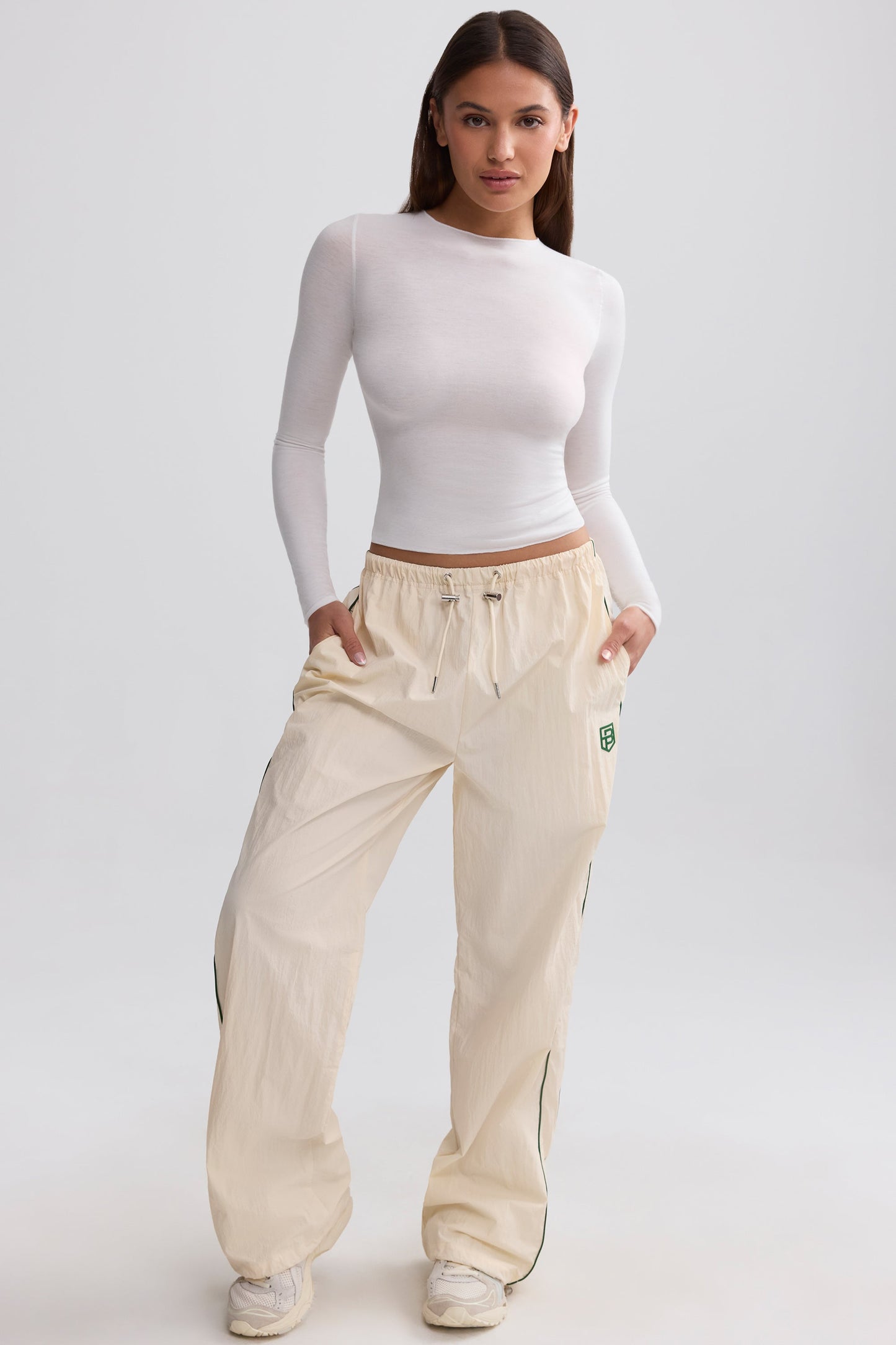 Water-Repellent Wide-Leg Track Pants in Marble