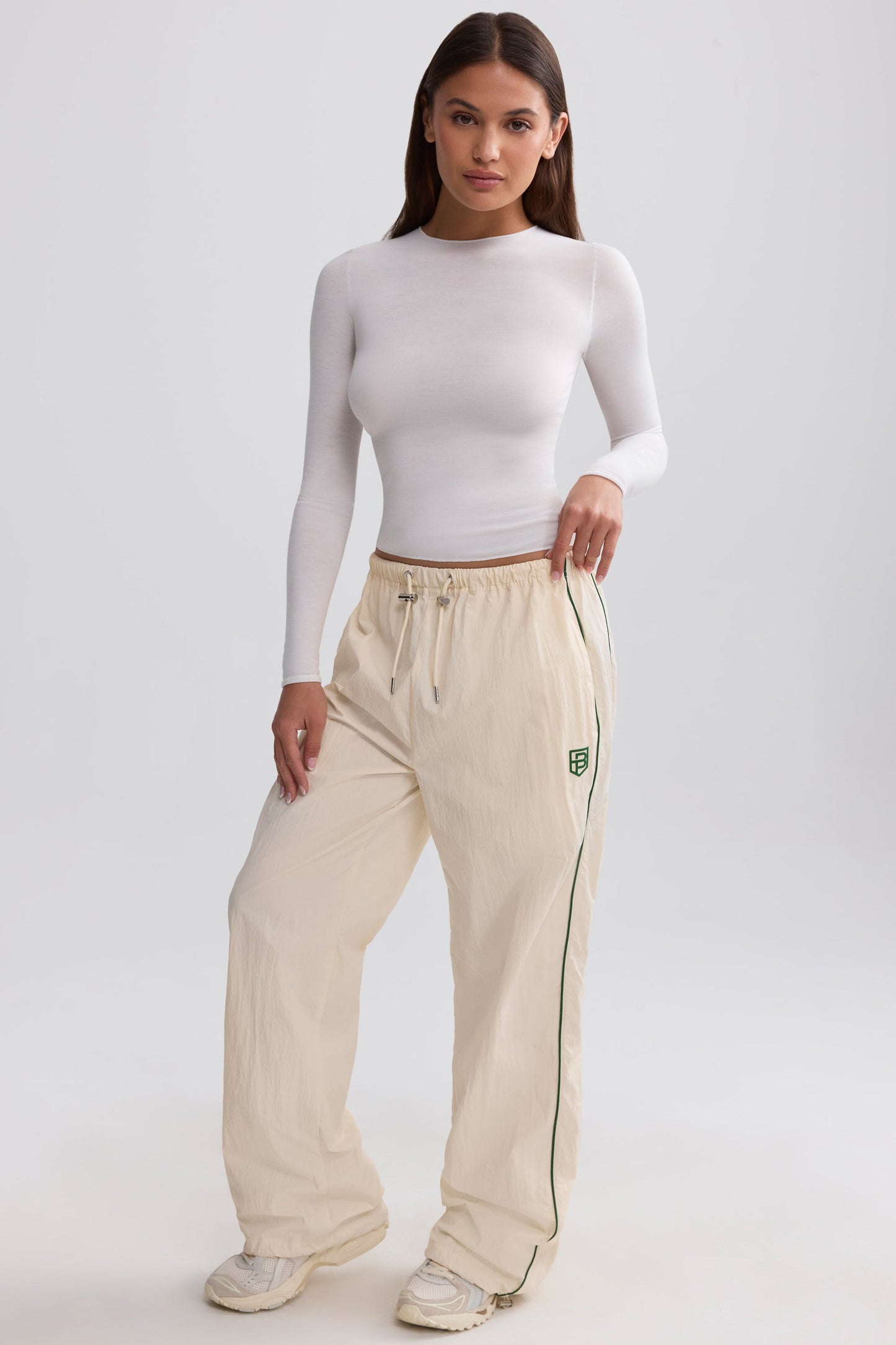 Water-Repellent Wide-Leg Track Pants in Marble
