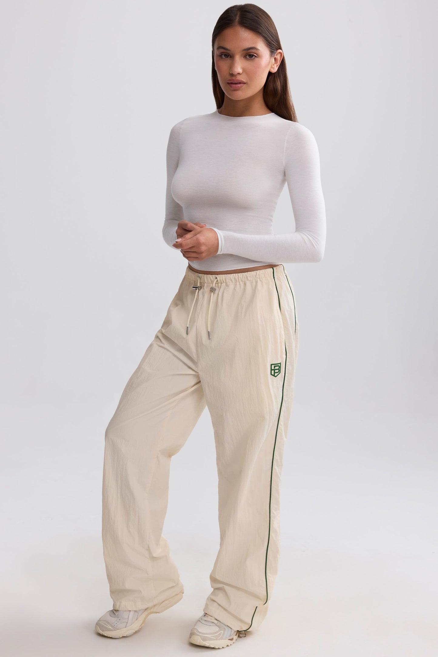 Water-Repellent Wide-Leg Track Pants in Marble