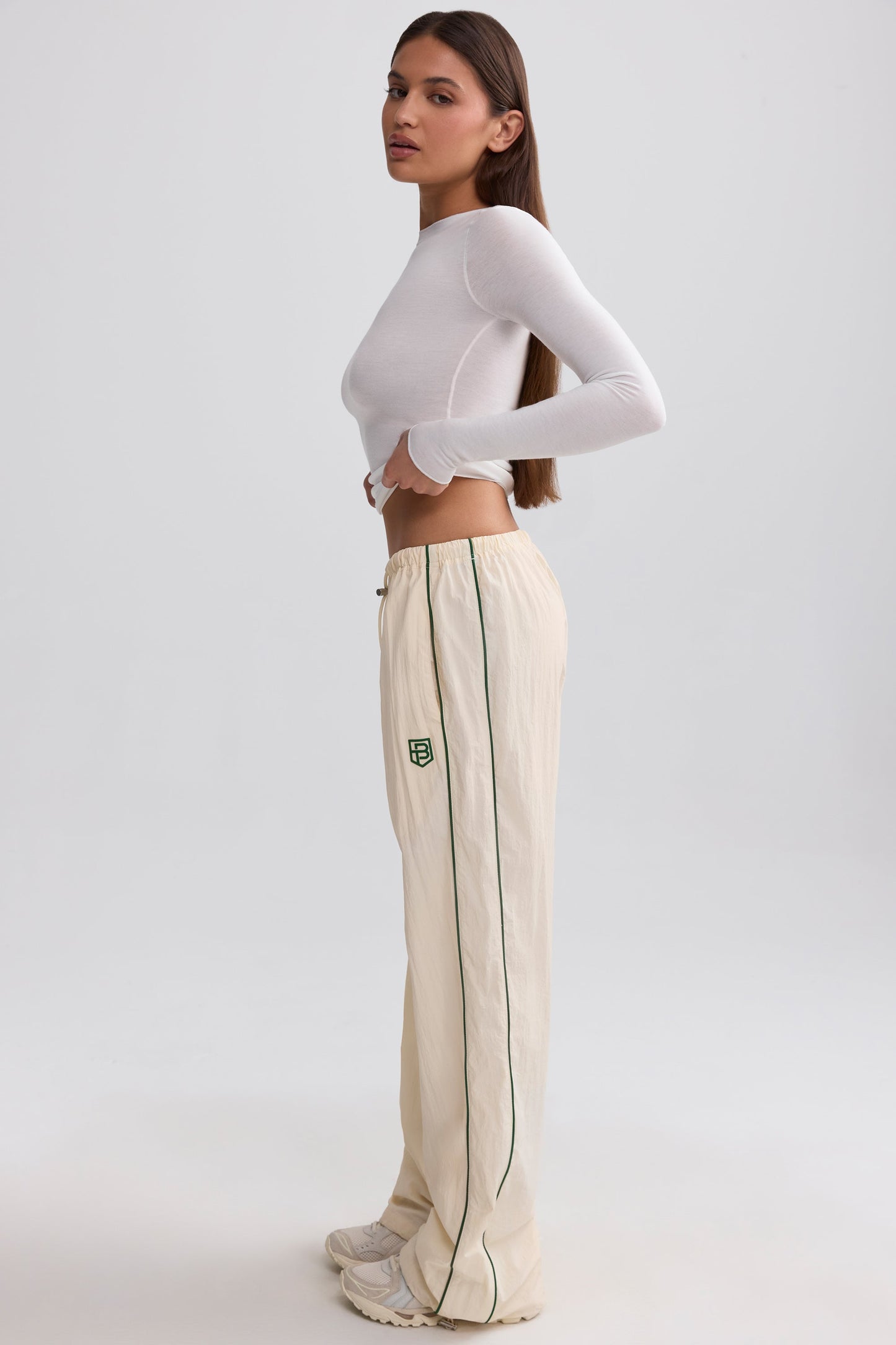 Water-Repellent Wide-Leg Track Pants in Marble
