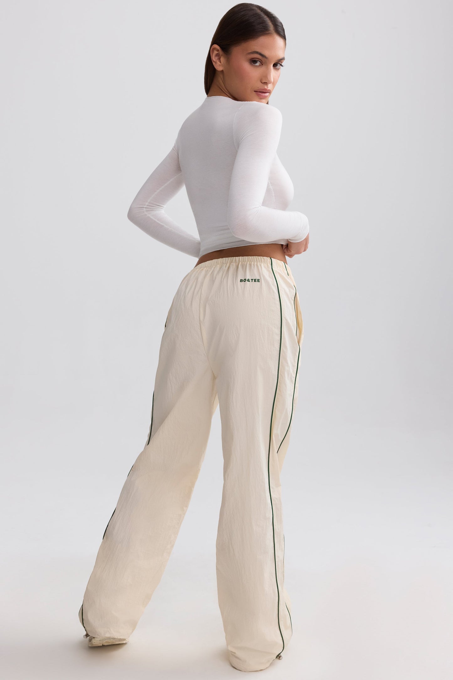 Water-Repellent Wide-Leg Track Pants in Marble