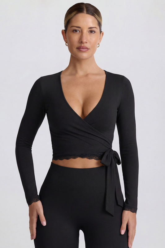 Soft Jersey Wrap Top in Black