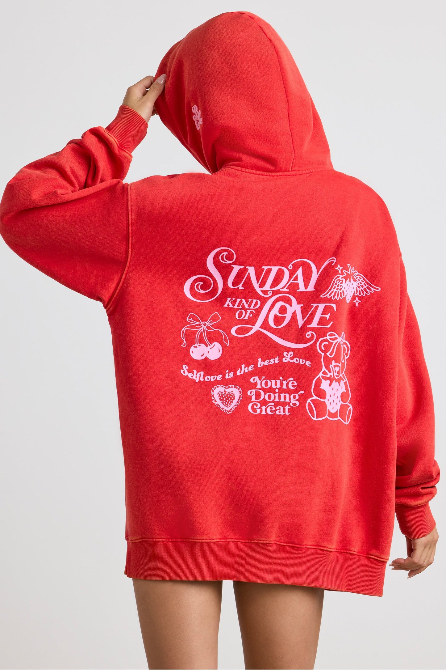 Soft Cotton Jersey Oversized Hoodie in Red