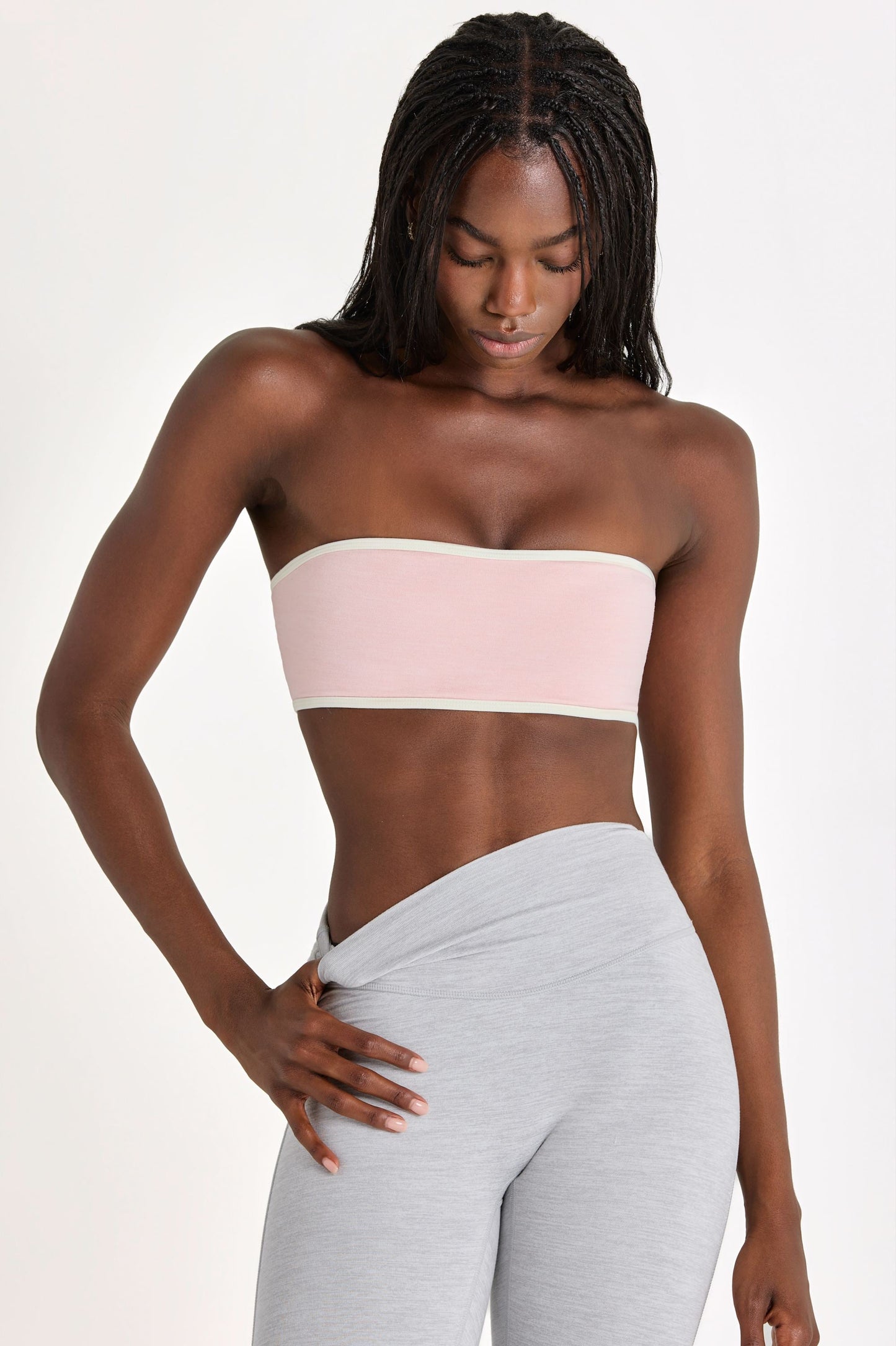 Soft Active Bandeau Sports Bra in Blush Marl