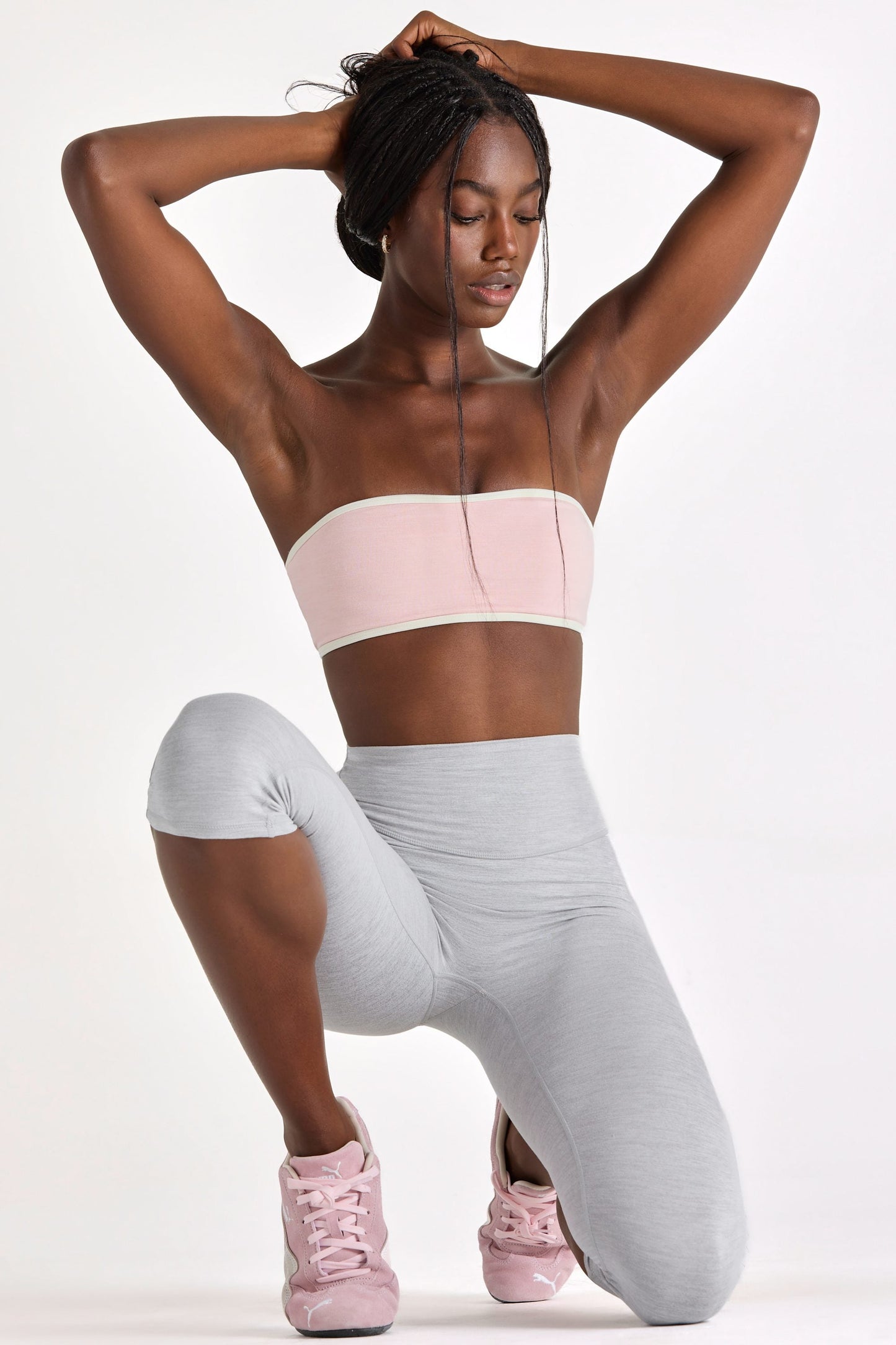 Soft Active Bandeau Sports Bra in Blush Marl