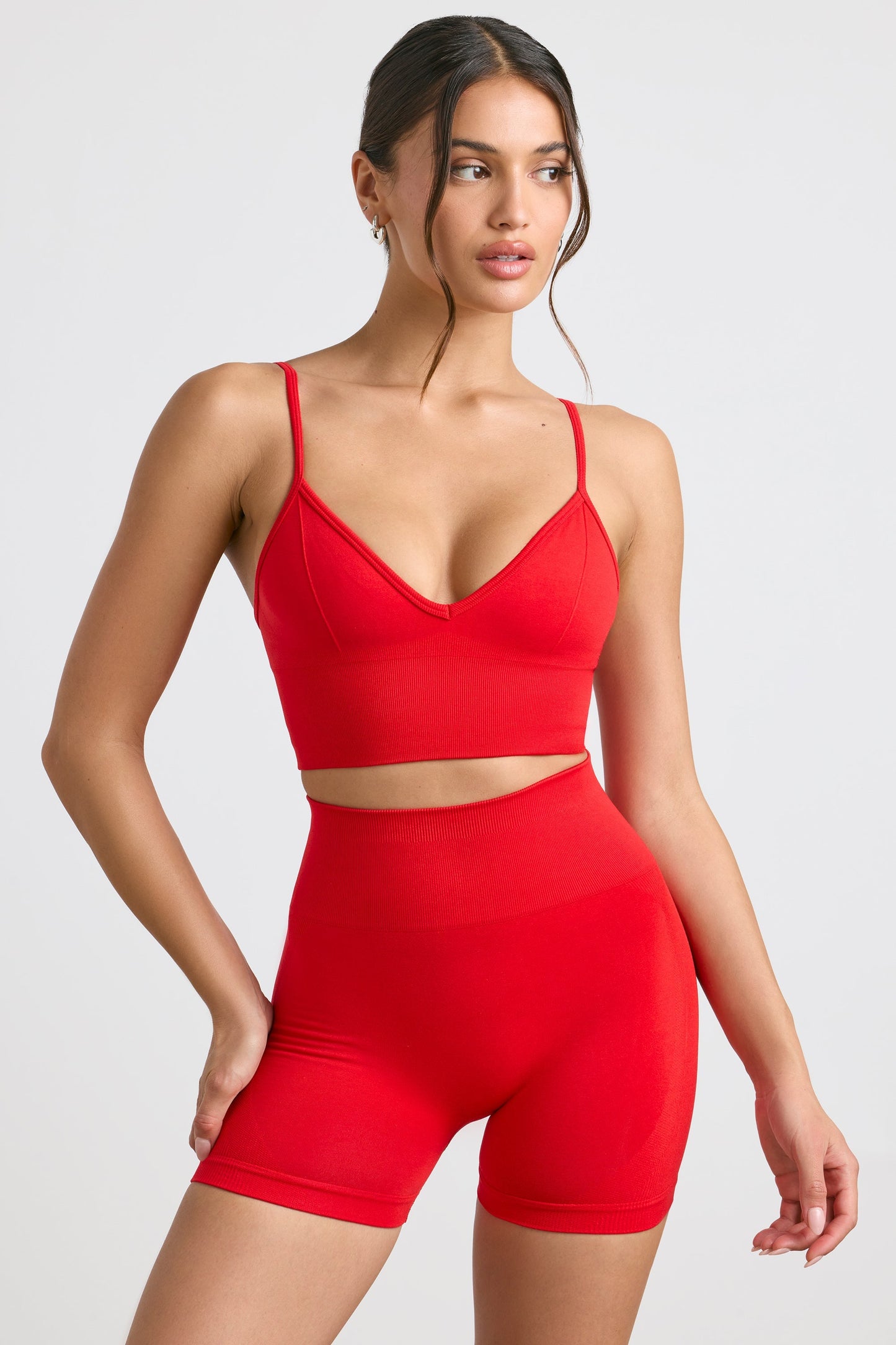 Define Luxe High-Waist Mini Shorts in Red