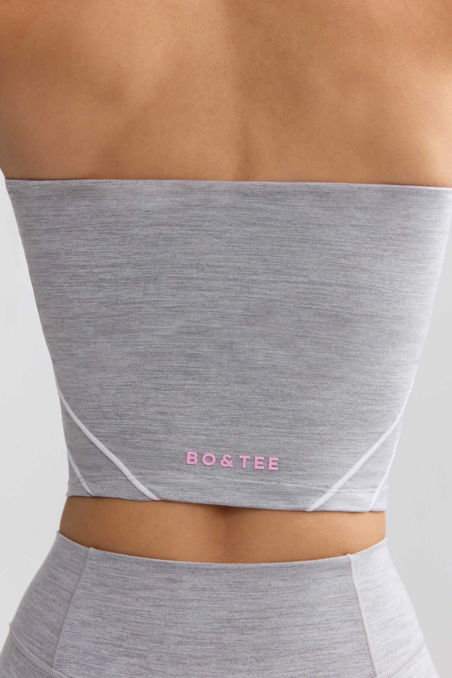 Soft Active Contrast-Trim Bandeau Top in Marl Grey