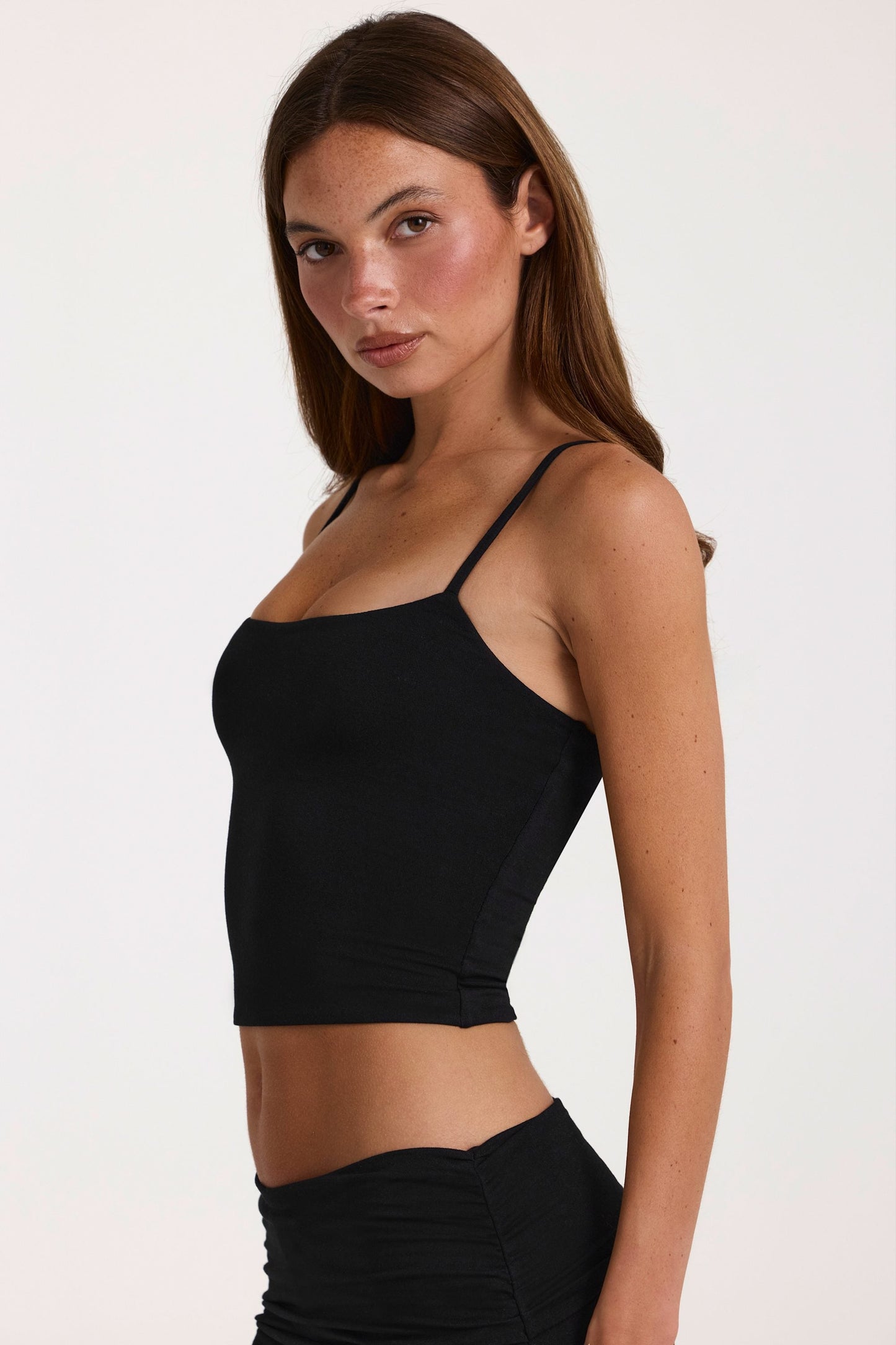 Modal Cropped Tank Top in Black